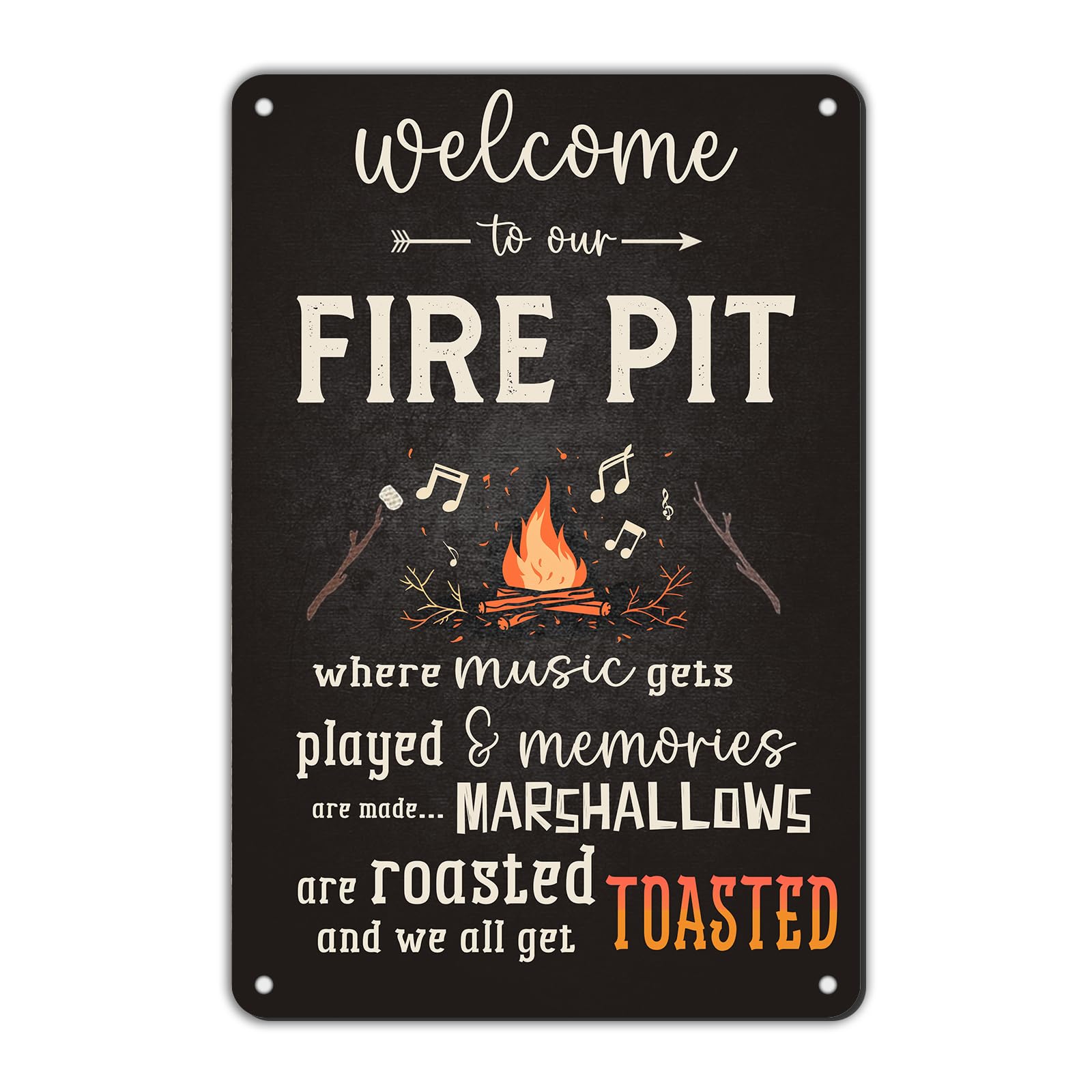 Anceky Welcome To Our Fire Pit Camping Metal Sign Retro Tin Sign Funny Wall Decor for Home Farmhouse Bar Cafe Bedroom 12×8 Inch