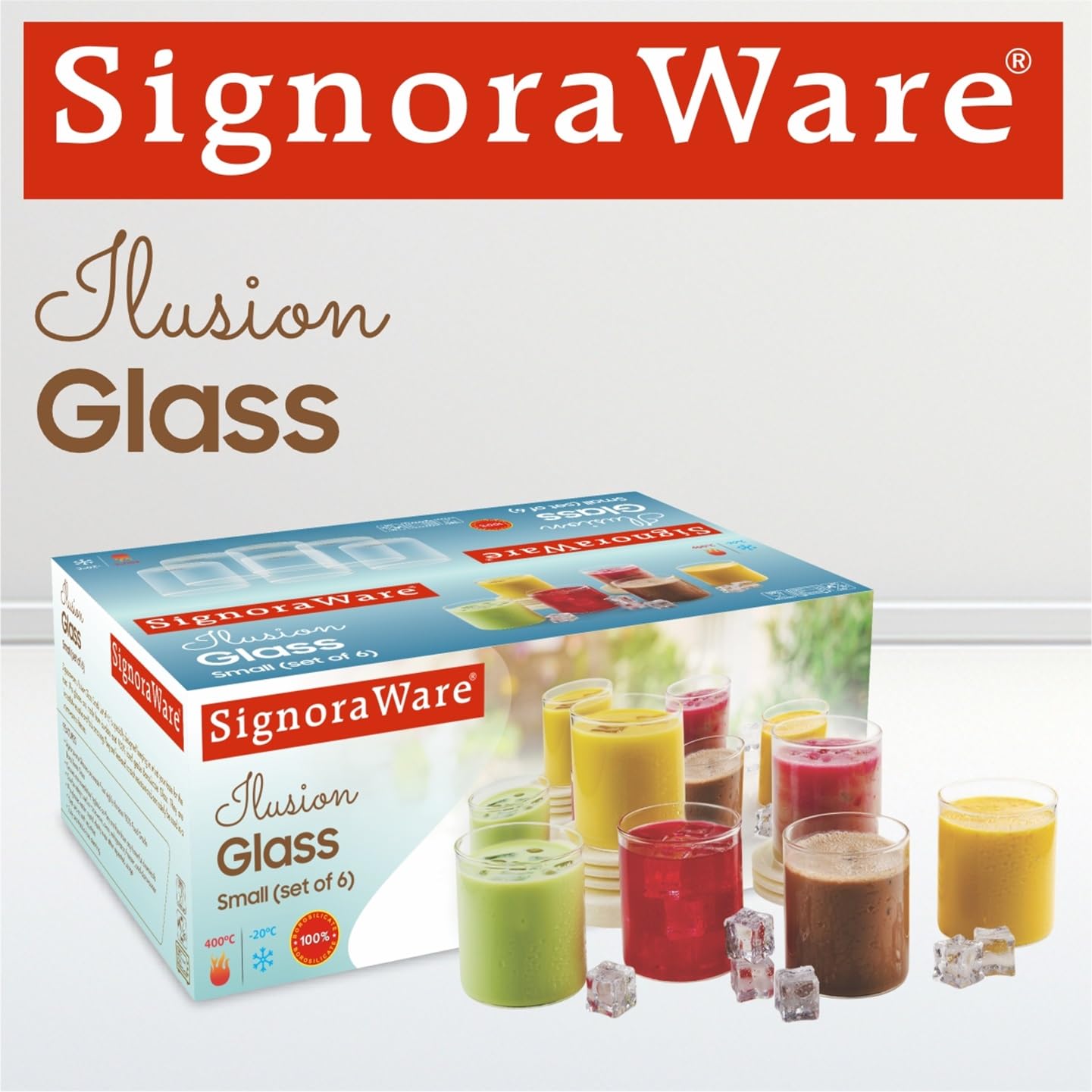 Signora Ware Illusion Borosilicate Glass Drinking Glass | Crystal Clarity | Odorless & Lightweight | Heat and Scratch Resistant | Best for Serving Drinks & Lemonade On Gatherings (205Ml X 6 | Clear) 4