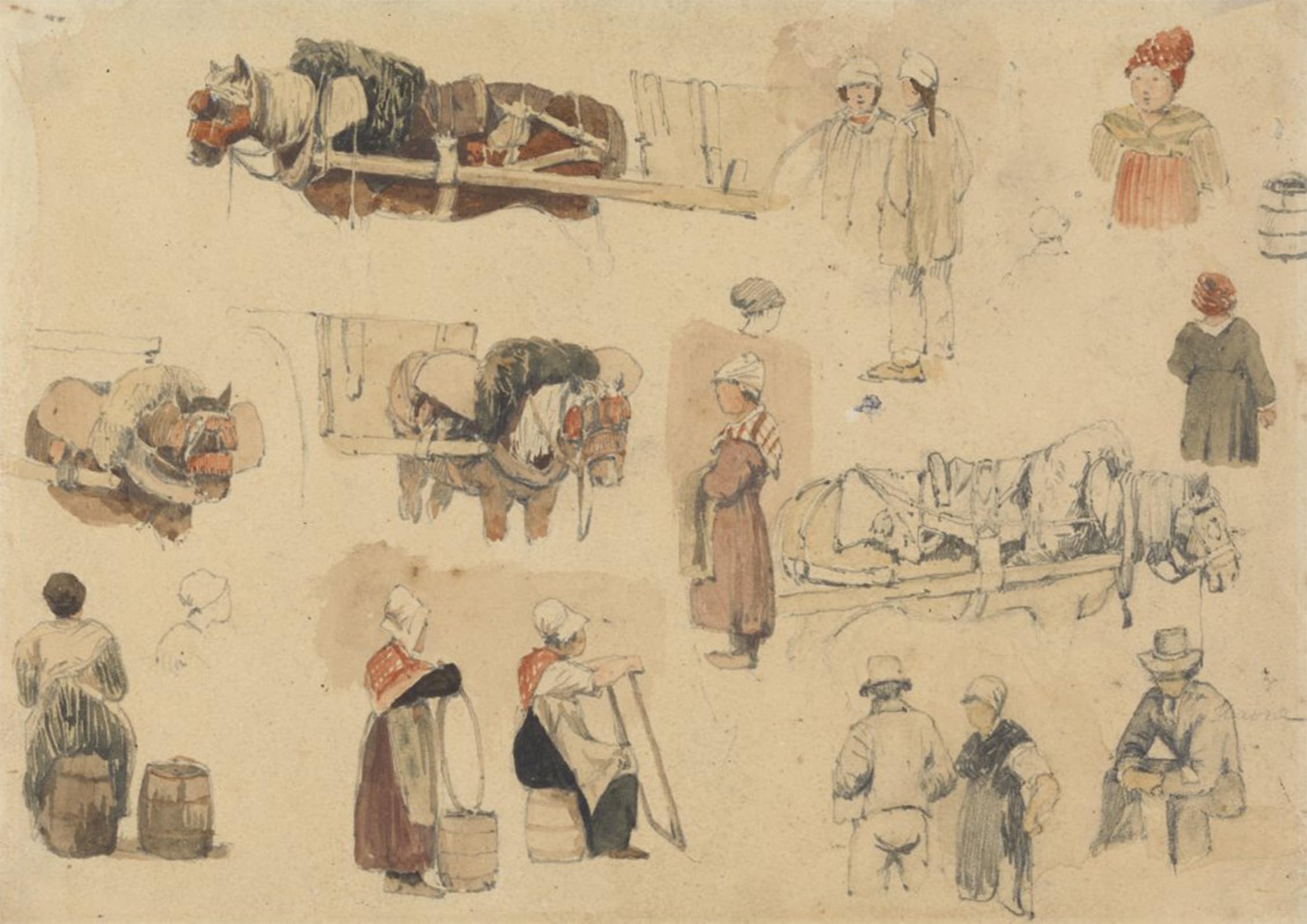 SERENDIPITP Aesthetic Poster Photo Wall Print Retro Picture Sketches of Peasants and Work Horses by Samuel Prout Modern Wall Artwork for Home Decor 60x90cm