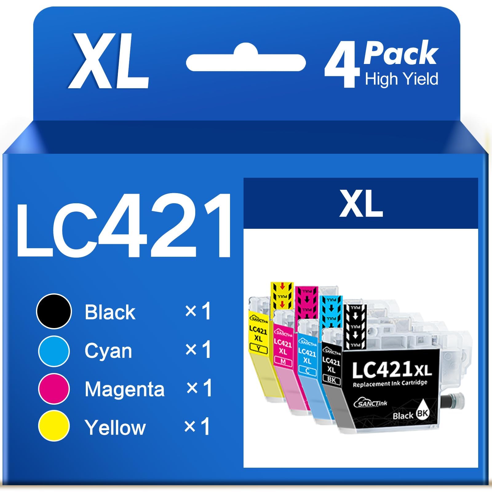 SANCTink LC421 421XL Tintenpatronen für Brother LC421 LC421XL VAL Multipack Kompatibel für Brother DCP-J1050DW MFC-J1010DW DCP-J1140DW