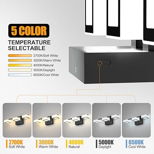 Miniatura 3 de Lámparas LED modernas para baño, 3 luces regulables con 5 modos de color, accesorios de iluminación de pared de baño acrílico negro mate sobre