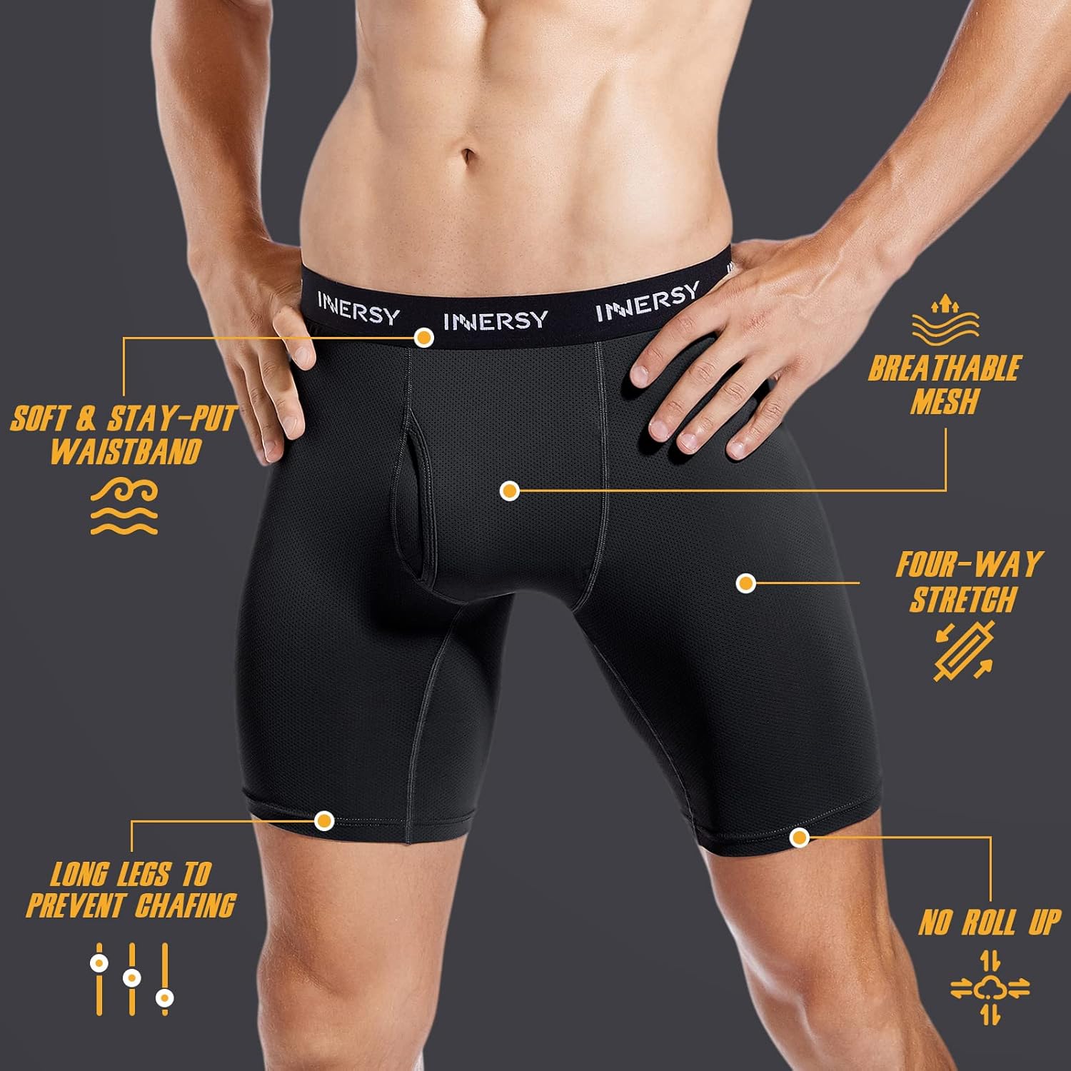 INNERSY Mens Long Leg Boxers Shorts Anti Chafing Underwear Trunks with