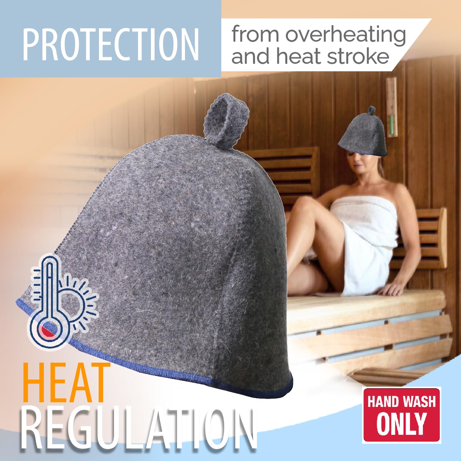 PetriStor Sauna Hat Comfort - Sauna Hat for Women - Wool - for Men - Bathhouse - Felt Cap