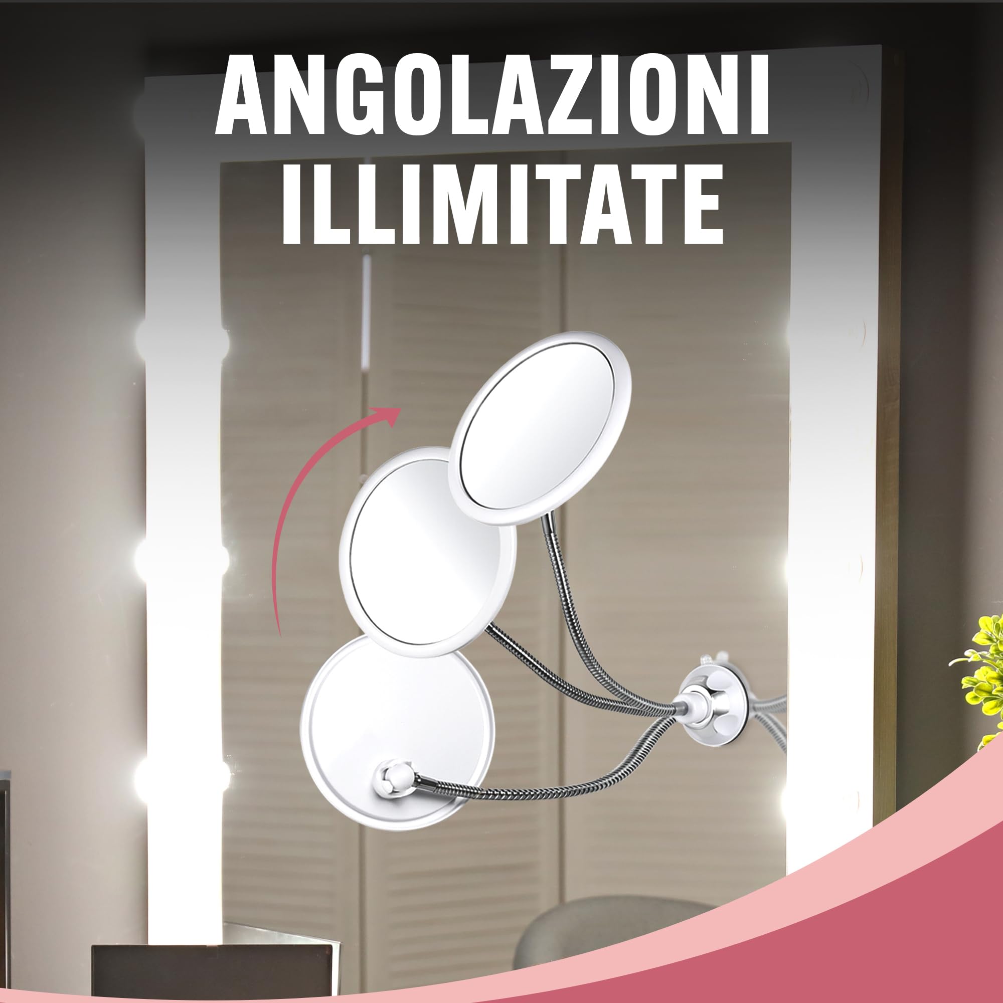 Mirrorvana Specchio ingranditore 10X con collo flessibile per trucco - specchio da tavolo con ventosa per bagno, toeletta e viaggio - Magnifying Makeup Mirror - 17cm x 17cm (Rotondo)