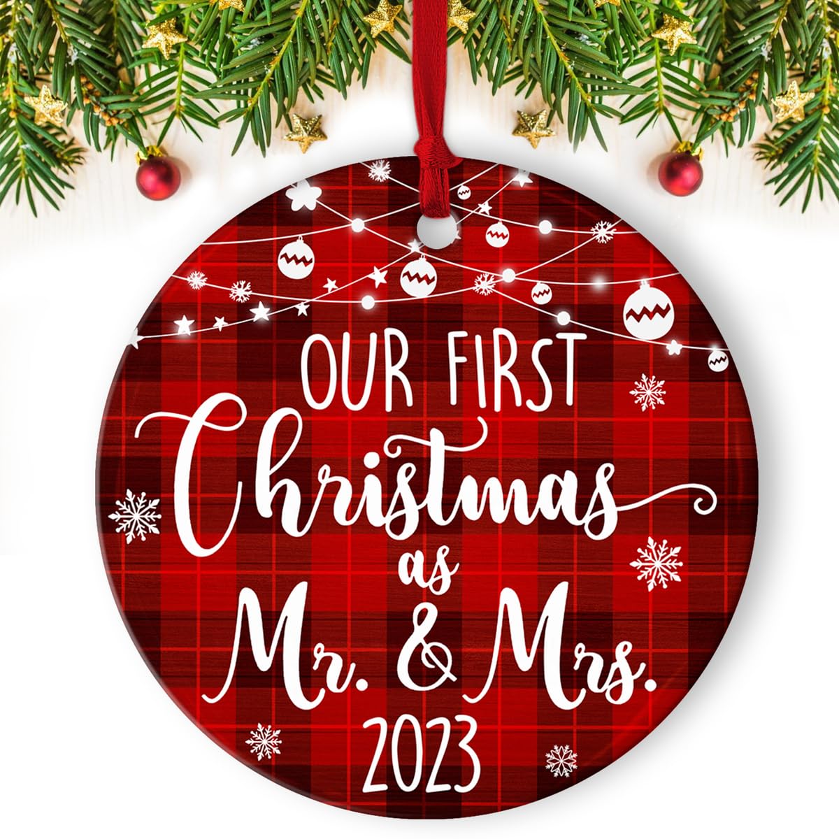 Fastpeace Our First Christmas as Mr and Mrs Ornament 2023, 1st Christmas Married Ornaments, Wedding Gifts for Couple Bride and Groom, Newlywed Gift, Mr and Mrs - Ceramic Ornaments