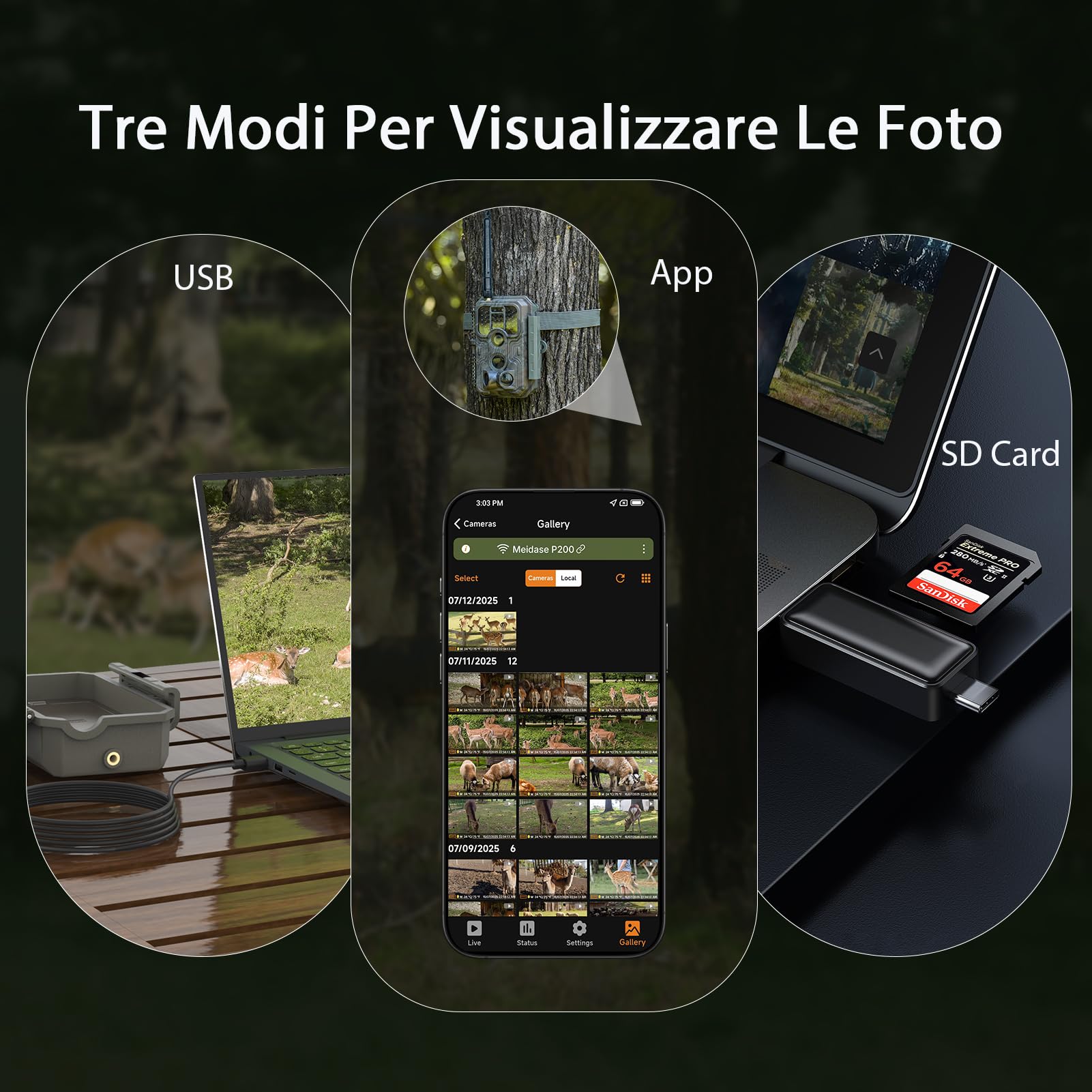 Meidase P200 Fototrappola WiFi Bluetooth, 48MP 1296P, Visione Notturna 30m, Attivazione Movimento 0.1s, IP66 Impermeabile, Trasmissione App Mobile, Monitoraggio Esterno