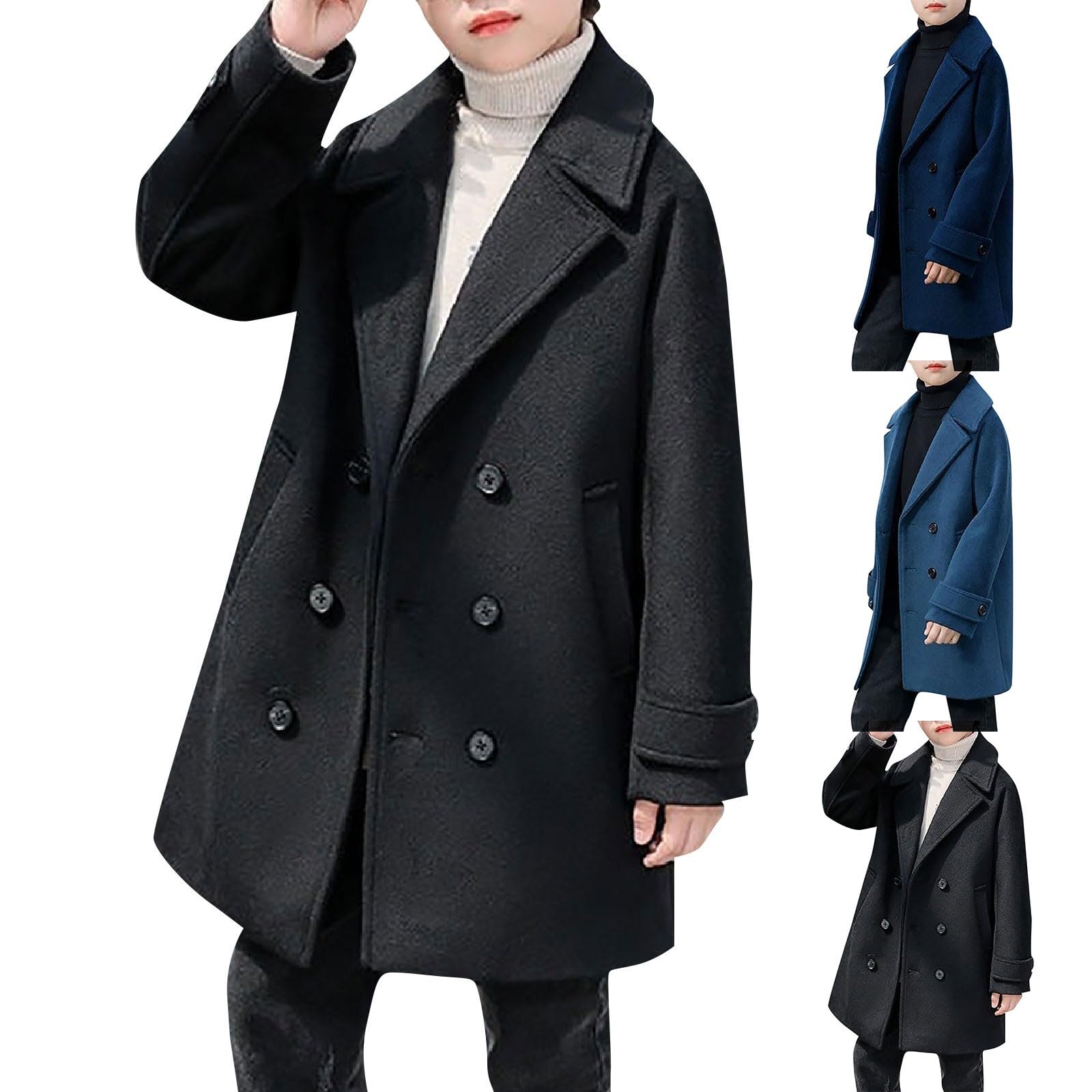 Generisch Cappotto invernale per bambini e ragazzi, cappotto di lana lungo, giacca invernale per ragazze, ragazzi, trench con risvolto, piumino con tasca, giacca per bambini alla moda, a maniche