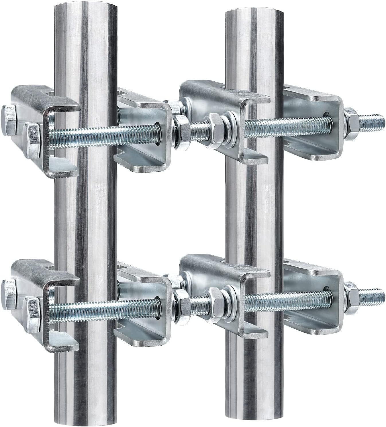 2 Sets Antenna Mast to Mast Clamp Bracket Kit with V Jaw Blocks for 1"-2.5" OD Poles, Heavy Duty Mounting Hardware for Ham TV Network Antennas, Security Cameras, Weather Station