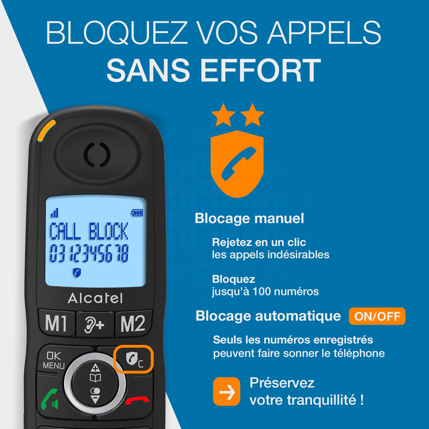 ALCATEL XL595 B Voice Duo - Téléphone Fixe Sans Fil Senior Avec Répondeur - Grand Écran Rétroéclairé - Mains Libres - Fonction Blocage Des Appels - Audio Boost - Répondeur 14 Min - 2 Combinés - Noir