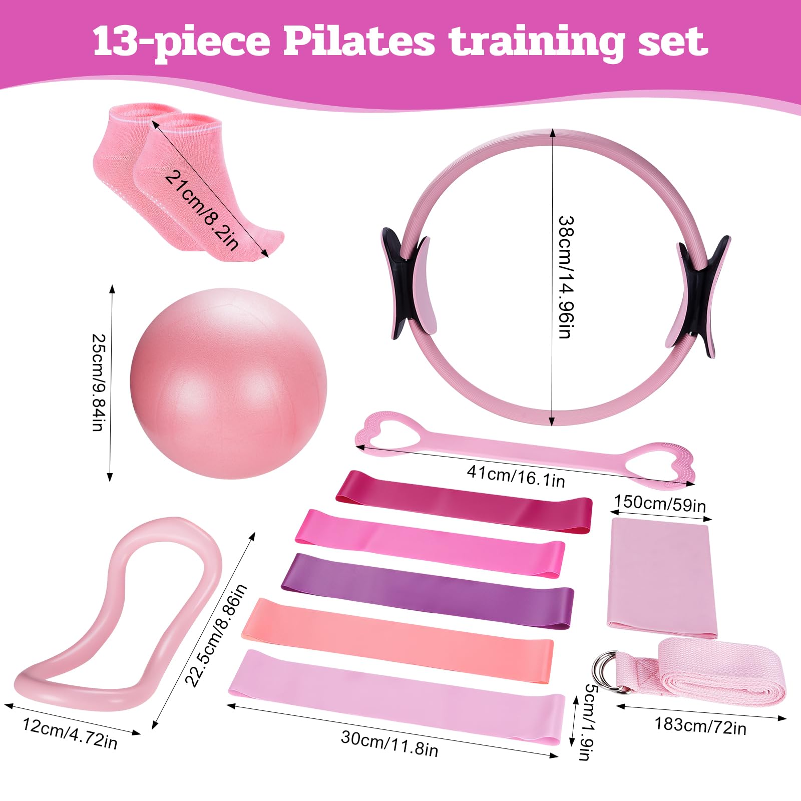 Kit de Pilates Pro Elite 13 Pièces, Cercle de Pilates, Bandes de Résistance, Ballon de Yoga, Sac de Gym