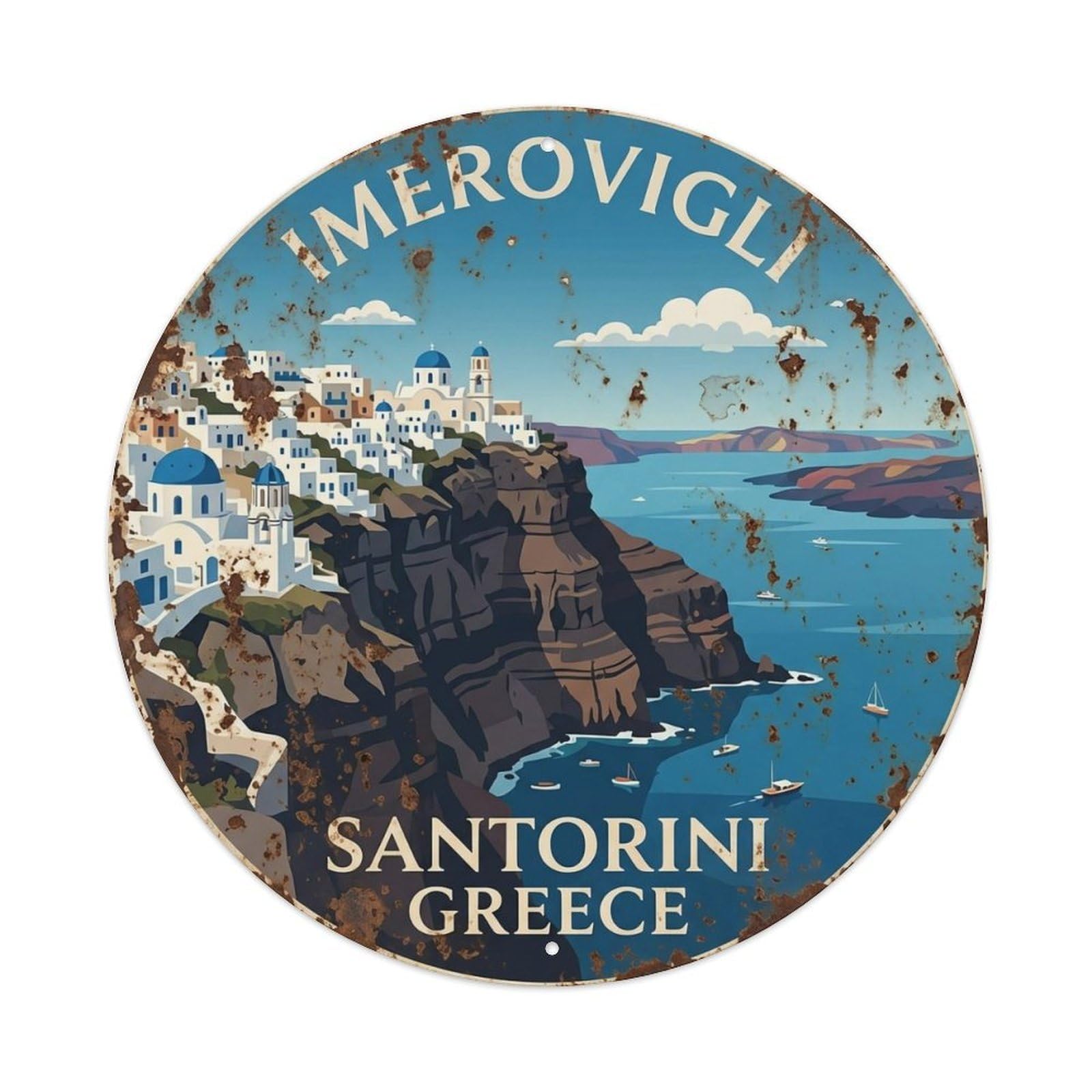 Vintage Travel Imerovigli Santorini Rock Metal Tin Sign
