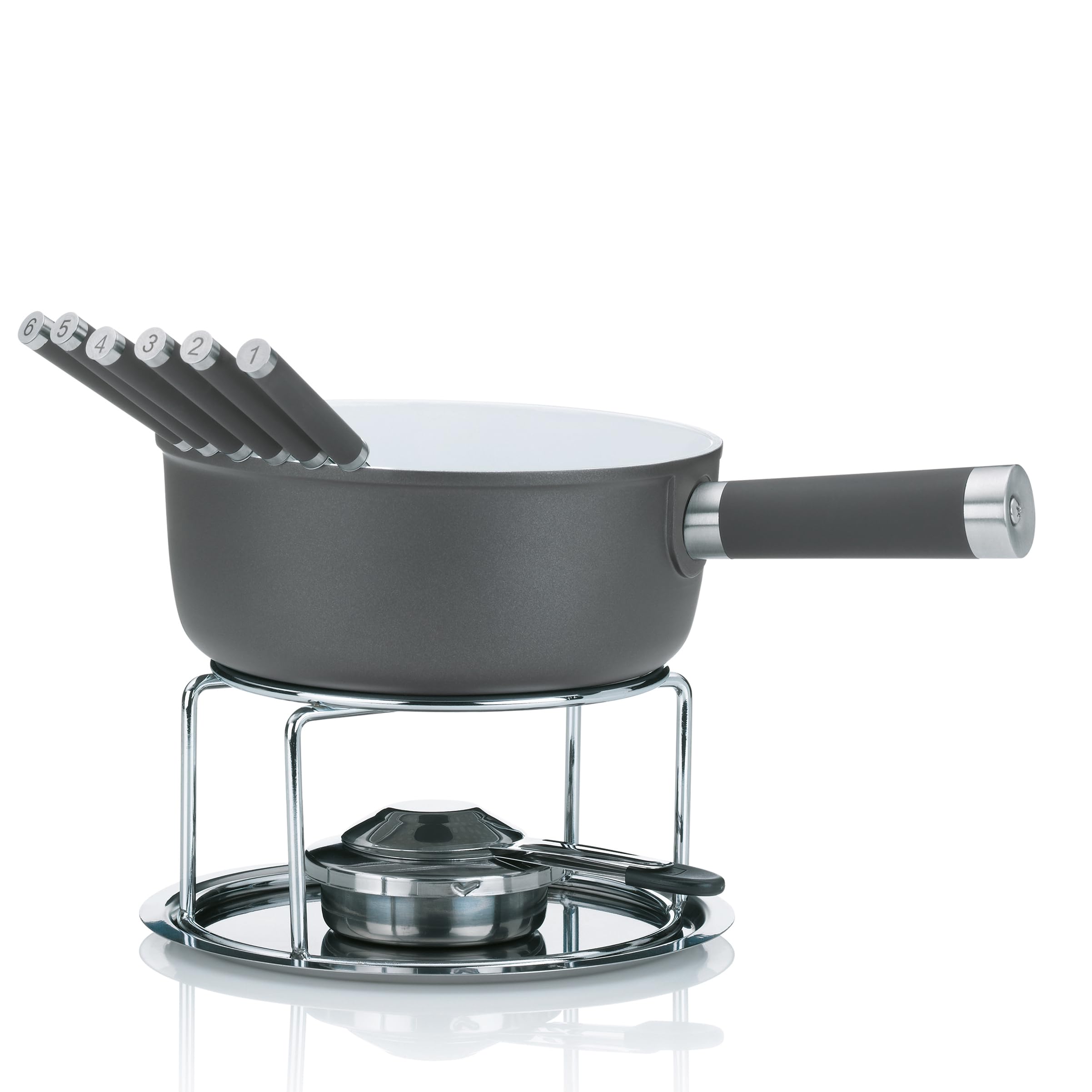 kela Käsefondue Set 10tlg, Aluguss Fondue für 6 Personen LANCY, keramisch beschichtet, Käse Fondueset mit Brennpastenhalter, Gabeln, Gabelhalter