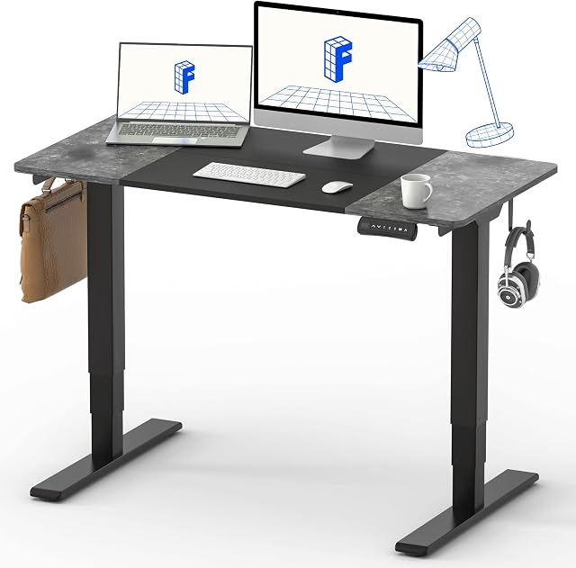FLEXISPOT EP4 Classic Electric Standing Desk 63"x30" Inches Dual Motor 3 Stages Height Adjustable Desk Stand Up Desk with USB Charging Port and Hooks Sit Stand Desk, Black Frame & Black/Greystone Top
