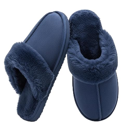 Slippers for Women Faux Suede Round Toe Fluffy Slip On