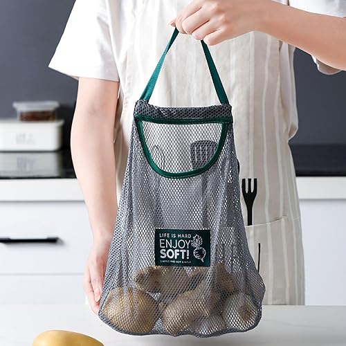 Miniatura 2 de 3 bolsas de almacenamiento de malla reutilizables para colgar, bolsas portátiles para productos de cocina, bolsa de red para colgar en la cocina,