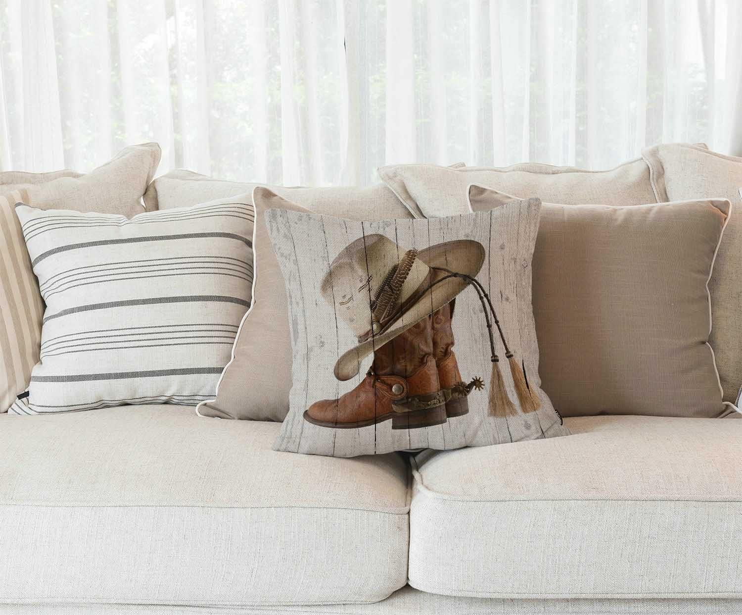 Solekla Western Cowboy Boots Throw Pillow Cover American Country Farm House Rustic Grey Wooden Decorative Pillow Case Cotton Linen Cushion Cover Decor 18x18 Inch Pillowcase for Home - Image 2