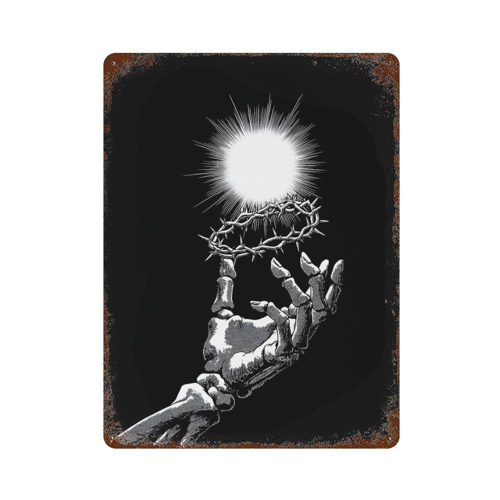 Crown of Thorns And Skeleton Hand Vintage Metal Tin Sign 15.7"x11.8", for Garage, Bar And Workshop Decor, Novelty Wall Decor