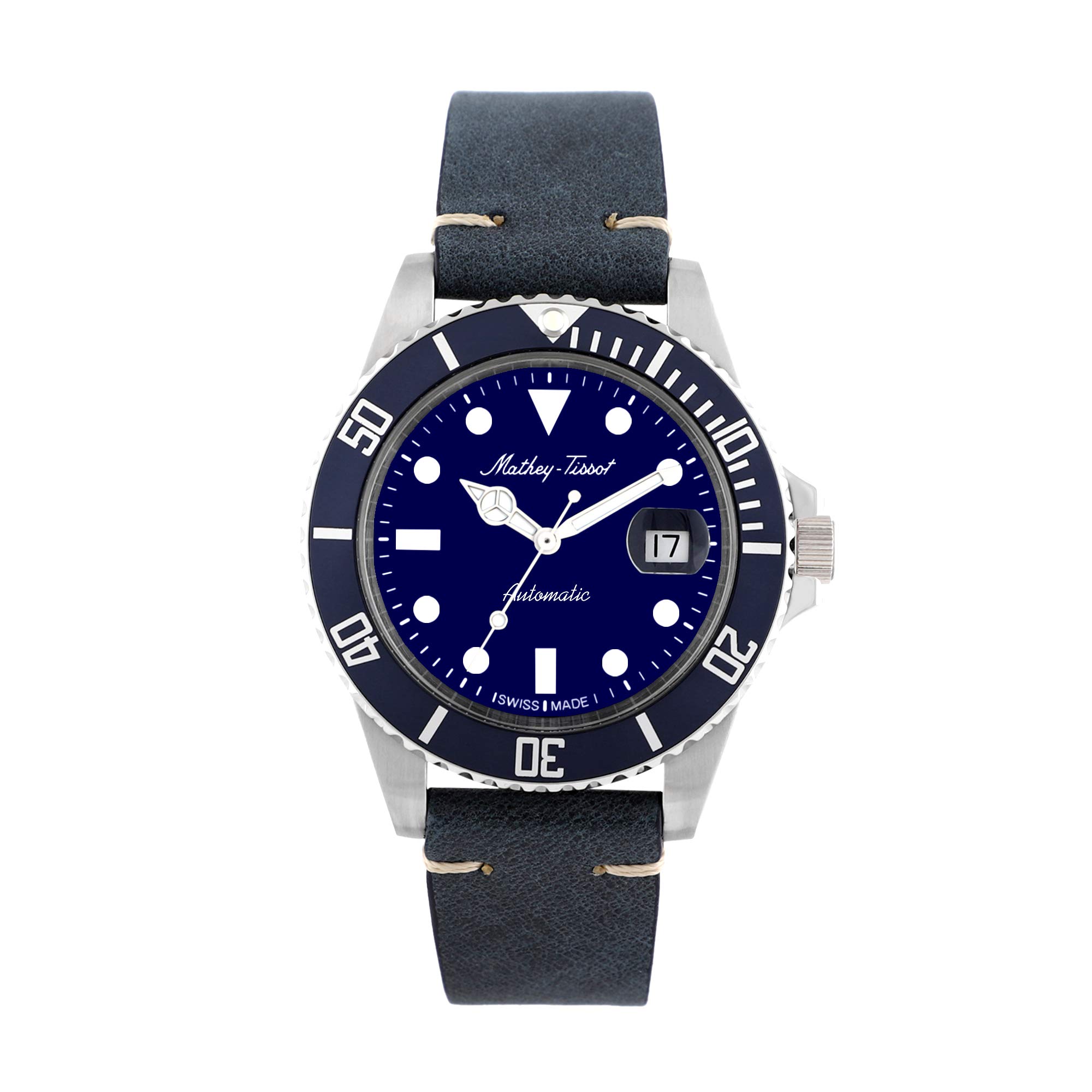 Mathey-Tissot Leather Swiss Made Automatic Vintage Analog Blue Dial Mens Watch - H901Atlbu (B084FBCD99) Amazon Price History, Amazon Price Tracker