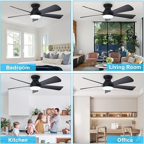 Miniatura 8 de Depuley Ventilador de Techo Moderno con Luz: Ventiladores Pequeños de 42 Pulgadas Negros para Dormitorio Interior Exterior - Ventiladores de Techo