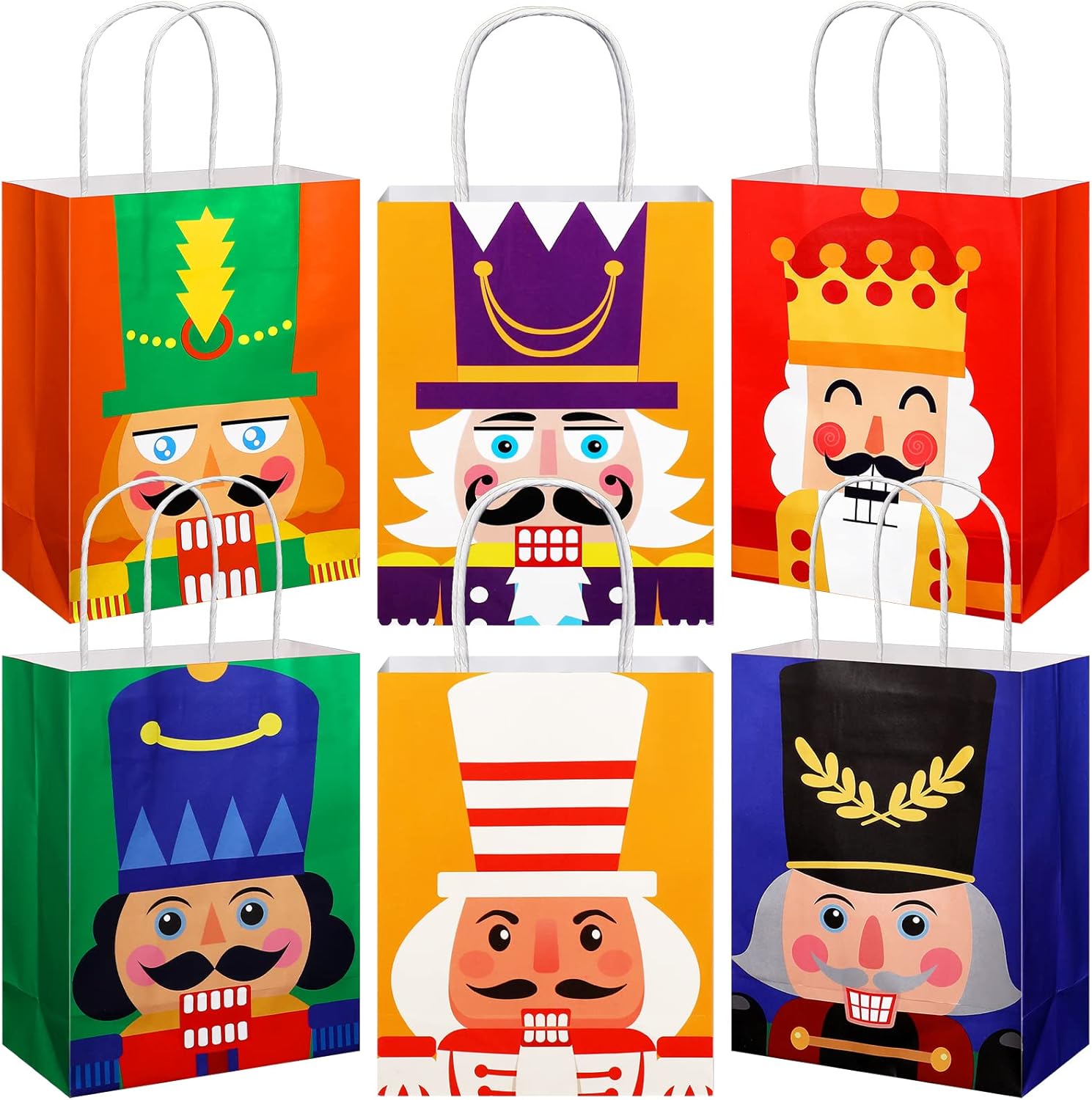 24 Pcs Nutcracker Christmas Gift Bags Bulk Kraft Paper