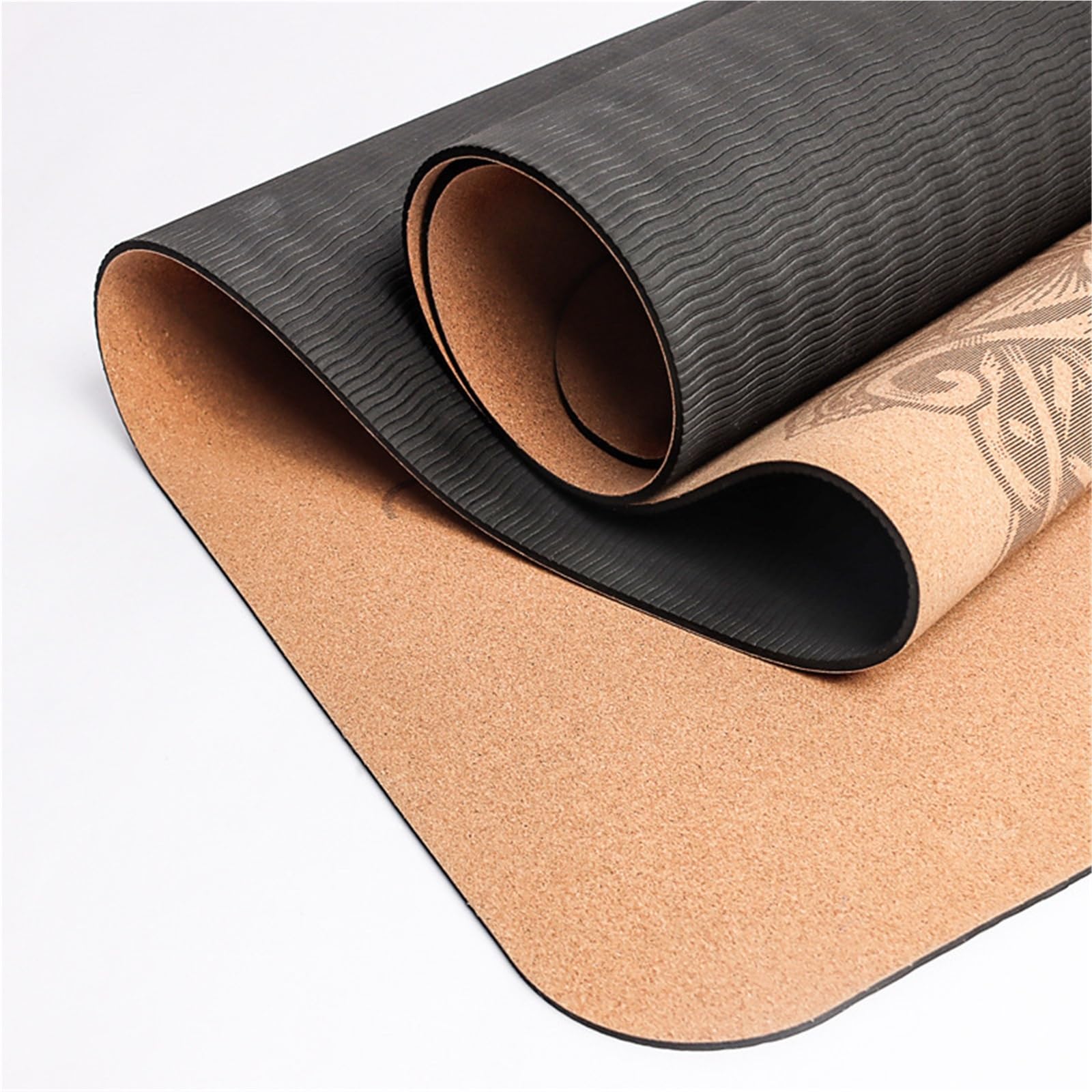 Tappetino da yoga stampato in sughero naturale da 4 mm, antiscivolo, assorbe il sudore, tappetino per fitness a casa, ginnastica, pilates, borsa