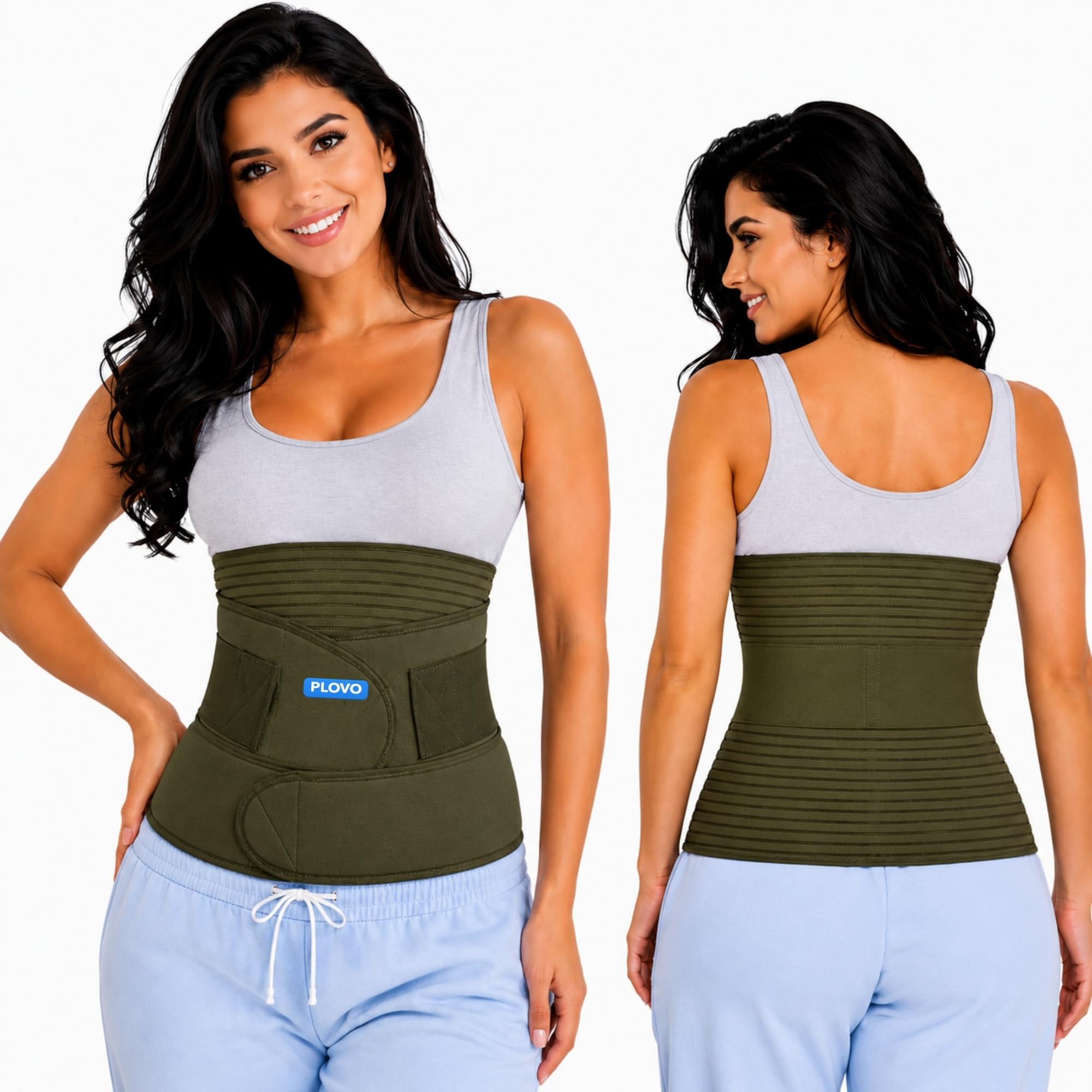 PLOVO 3-in-1 Post Pregnancy Belly Belt for Women – Waist, Belly & Pelvis Support Binder | Adjustable Maternity Recovery Belt for C-Section & Normal Delivery (Green, One Size)