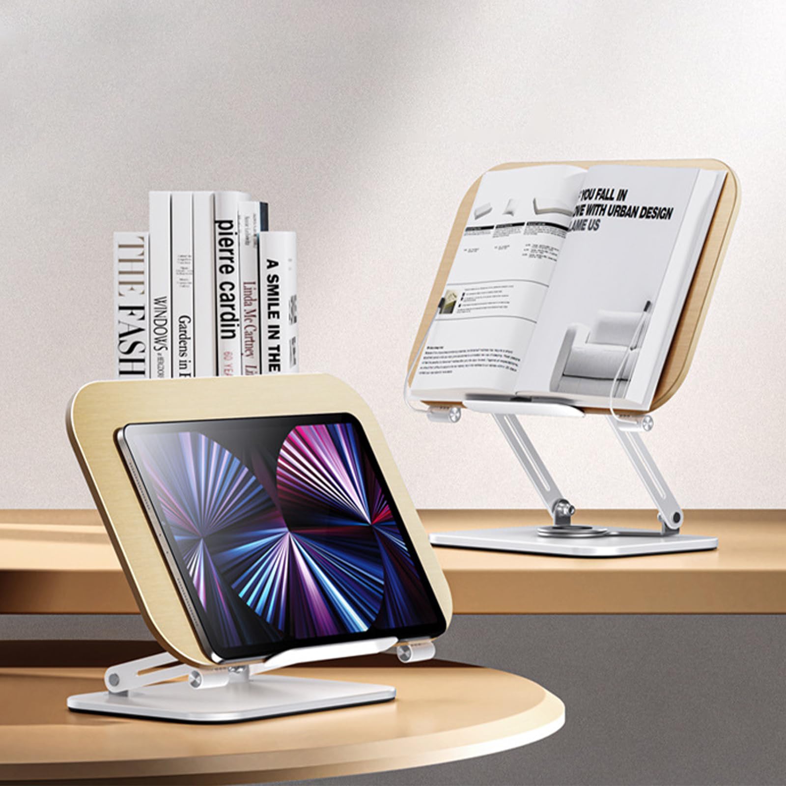 Support Livre Ouvert, Bois Réglable 360° Pupitre de Lecture, Pliable Porte Livre de Cuisine, Repose Livre