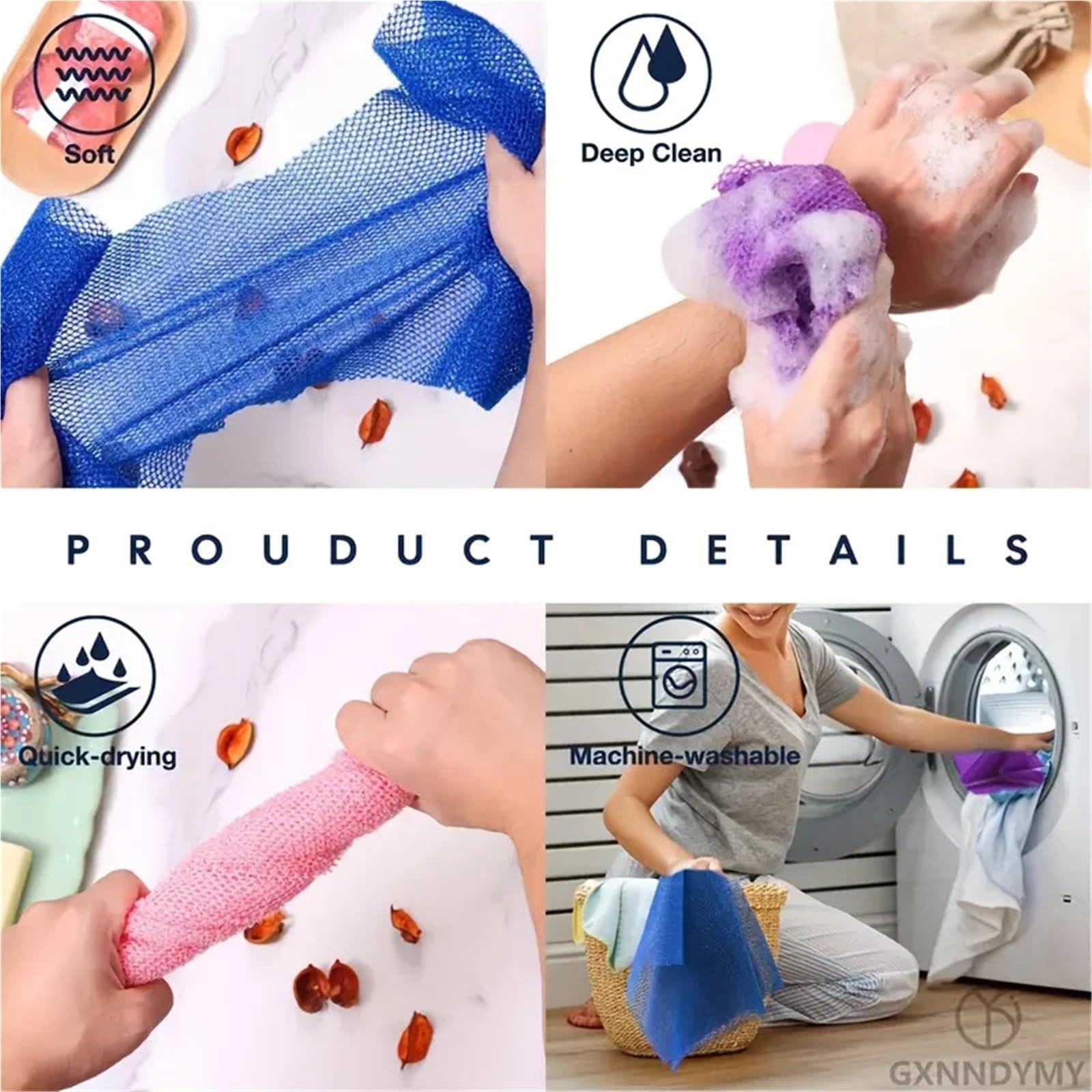 Esponja De Red Toalla exfoliante larga de nailon, red exfoliante, esponja de baño, paño for la espalda, ducha, cuidado de la piel, toalla exfoliante corporal(2PCS blue)