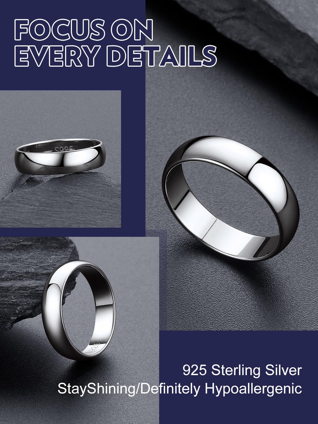 Bandmax Anello da uomo in argento 925, anello di fidanzamento da donna, anello in argento, larghezza 5 mm, per matrimonio, misura 47-67 mm, confezione regalo