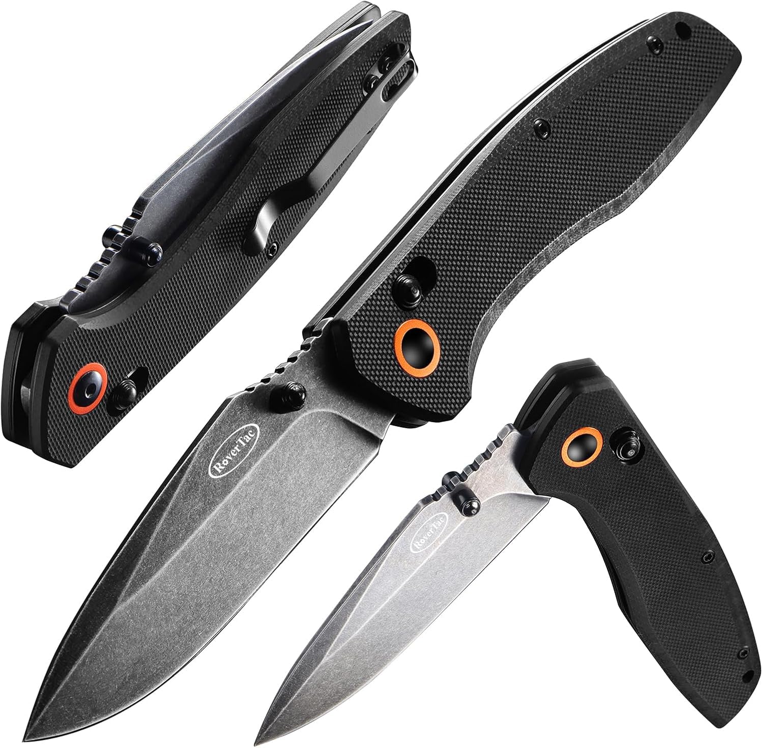 RoverTac Pocket Tactical Knife 440C Stainless Steel G10 Handle with Axis Lock Pocket Clip Perfect for Camping Hiking Fishing