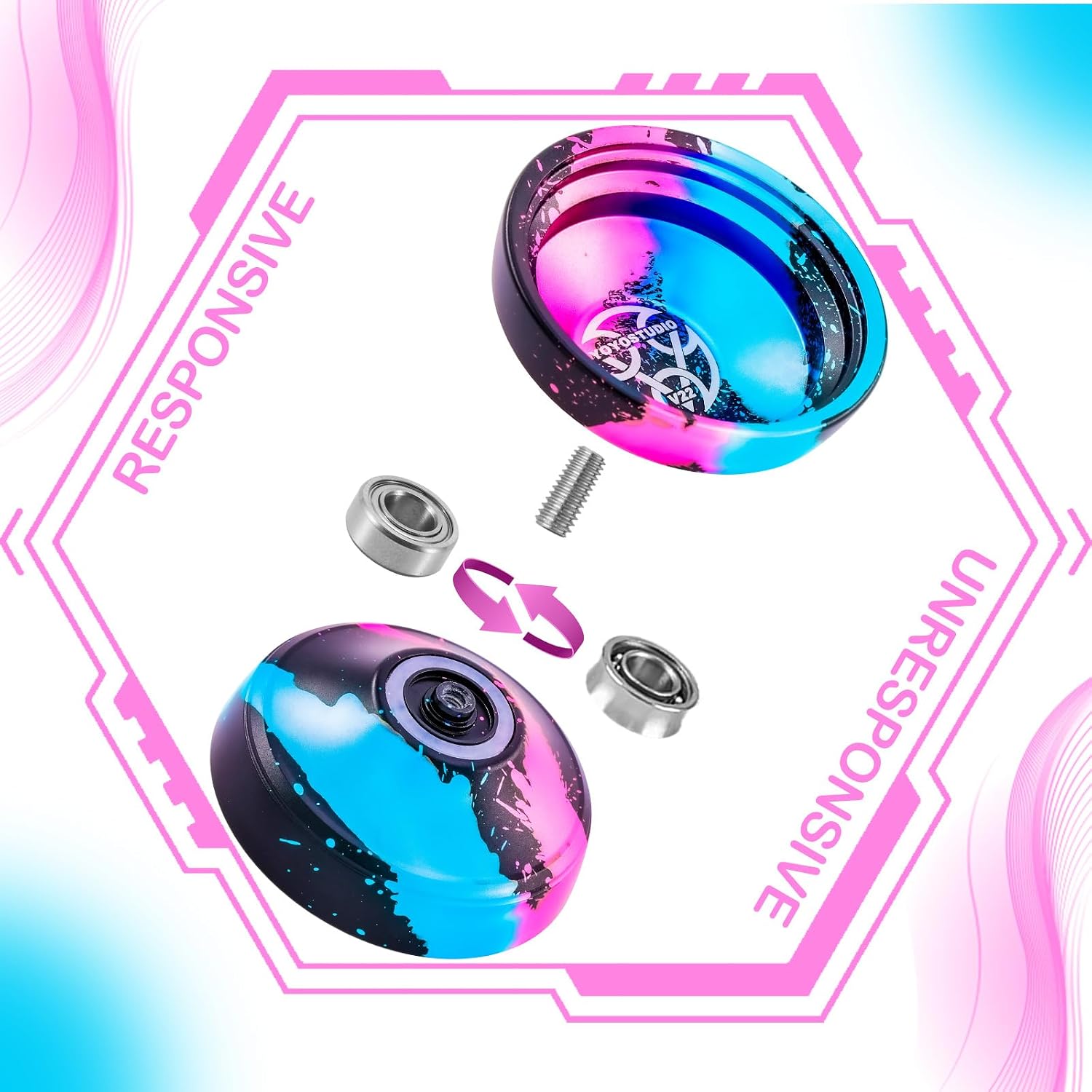 YOYOSTUDIO Professional Yoyo for Kids, Pack of 2 Yoyos, Responsive Yoyo for Beginner with Replacement Unresponsive Yoyos Bearing for Adults + 10 Yo-Yo Strings + 2 Yo Yo Clear Case