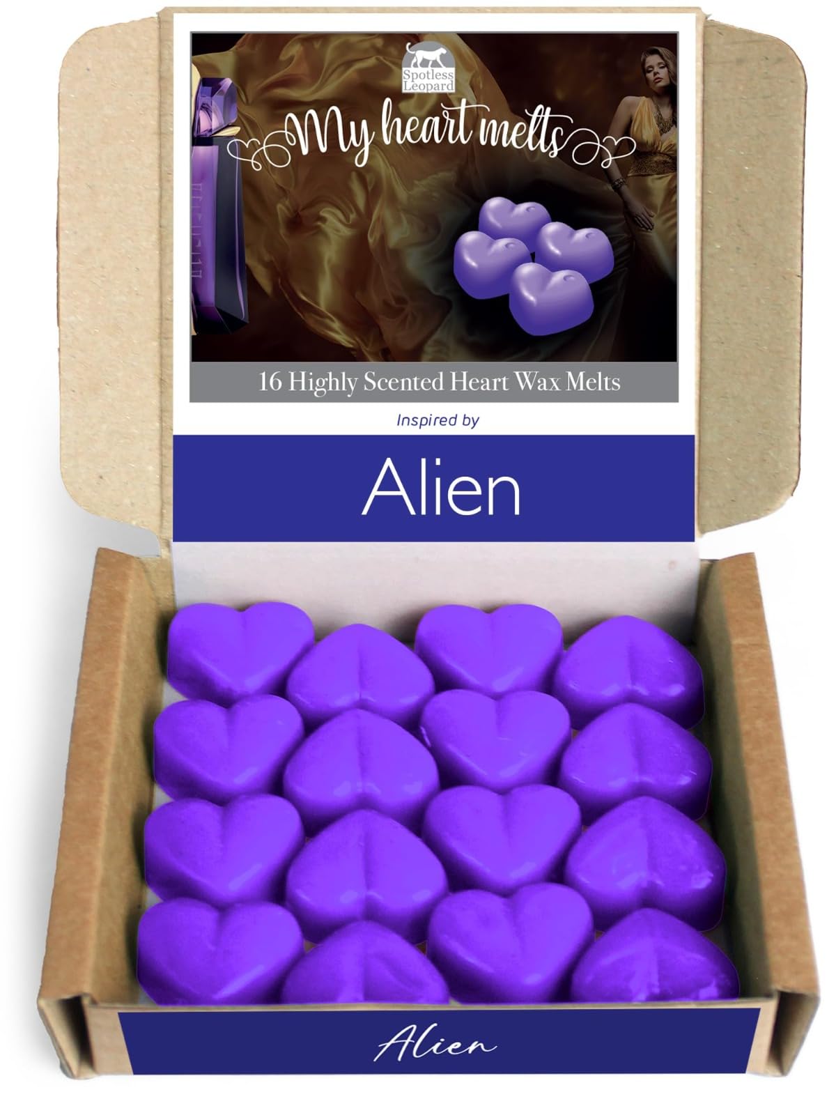 Alien Scented Wax Melts; 16 x 6g Heart Shaped Melts Inspired by Alien in a Recycled Gift Box, Pet Friendly, Cruelty Free by Spotless Leopard