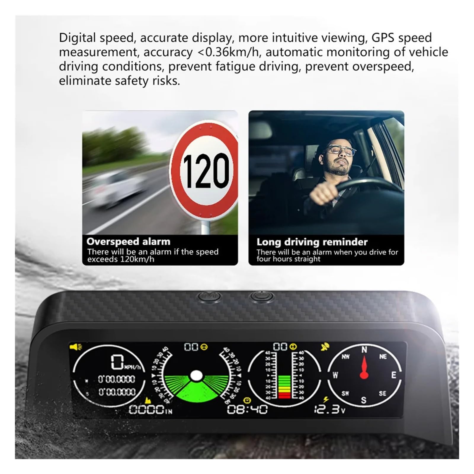 Pantalla Frontal De Coche X90, Inclinómetro De Brújula For Coche, Velocidad GPS 4 En 1, Medidor De Pendiente PMH KMH Con Alarma De Exceso De Velocidad For Todos Los Vehículos para todos los vehículos