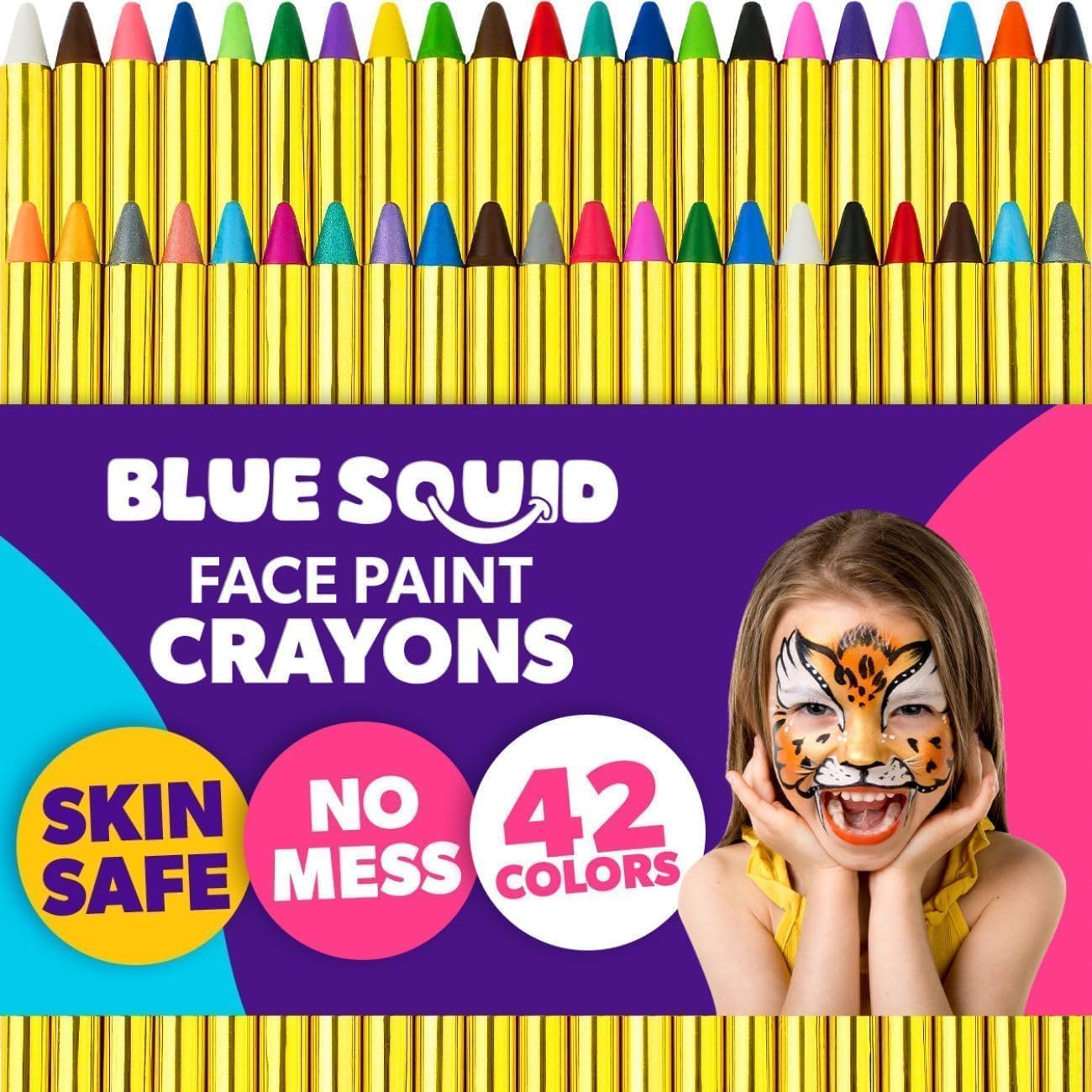 Face Paint Crayons for Kids, 36 Jumbo 3.25" Face & Body Painting Makeup Crayons, Safe for Sensitive Skin, 8 Metallic & 28 Classic Colors, Great for Birthdays & Halloween Makeup