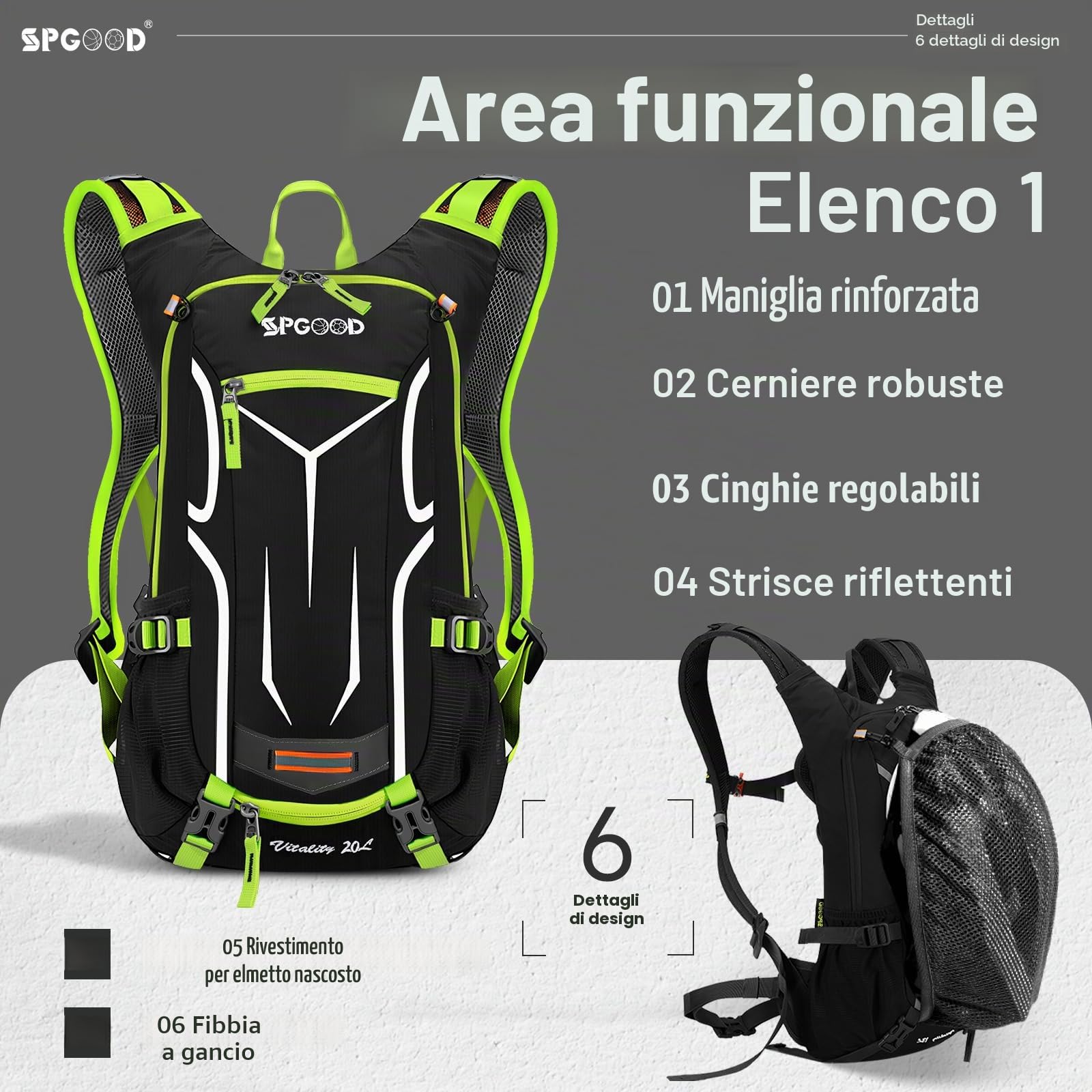 SPGOOD Zaino Bicicletta 20L/25L/30L Impermeabile Traspirante per Uomo e Donna Con Parapioggia Copricasco Moto Sportivo per Ciclismo Escursionismo Campeggio MTBmo (20L Verde Nero)