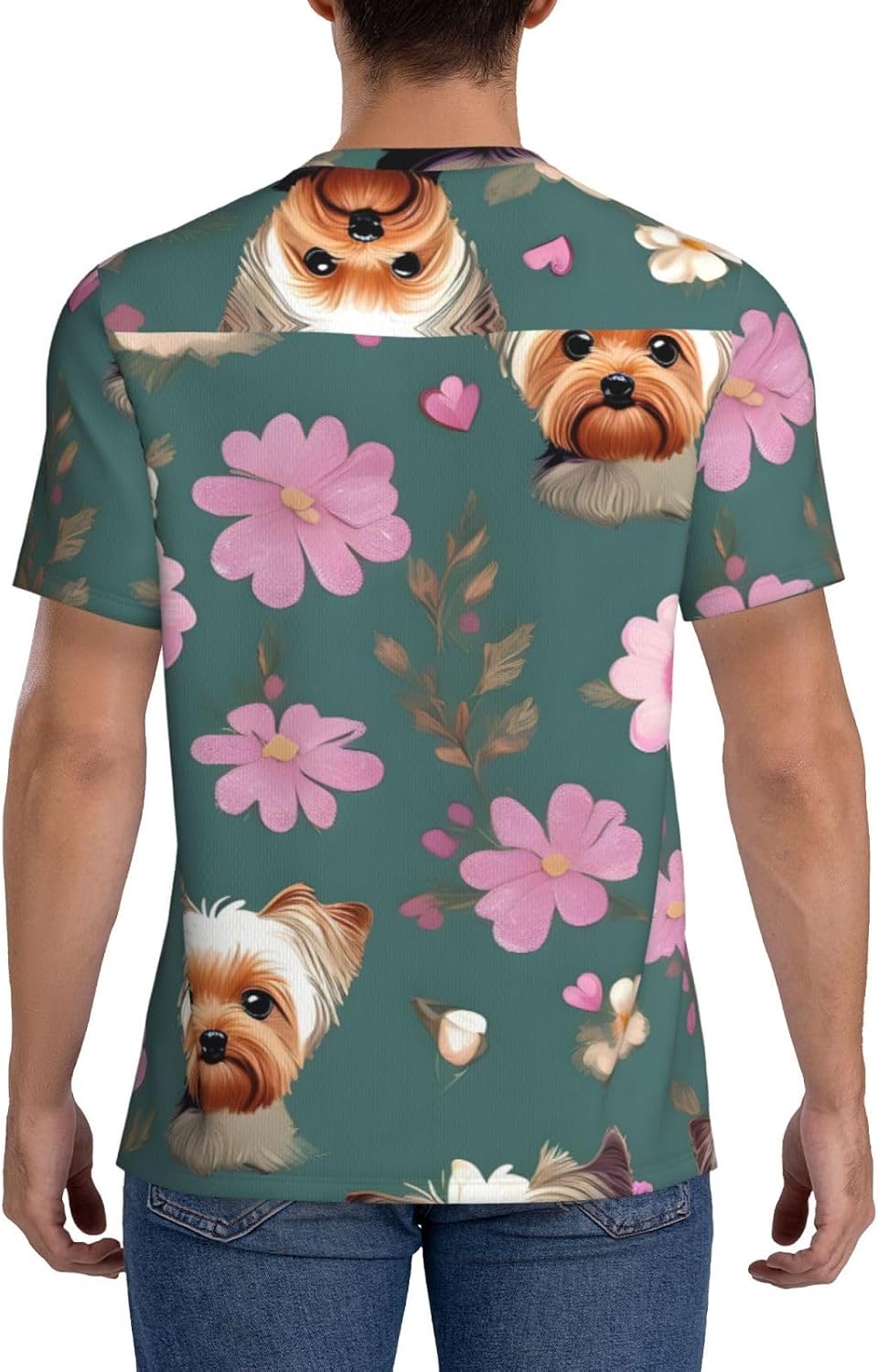 Yorkie Floral Pattern Rugby Football Jersey for Men, Comfortable V-Neck Loose Fit Top for Team Sports Athletics