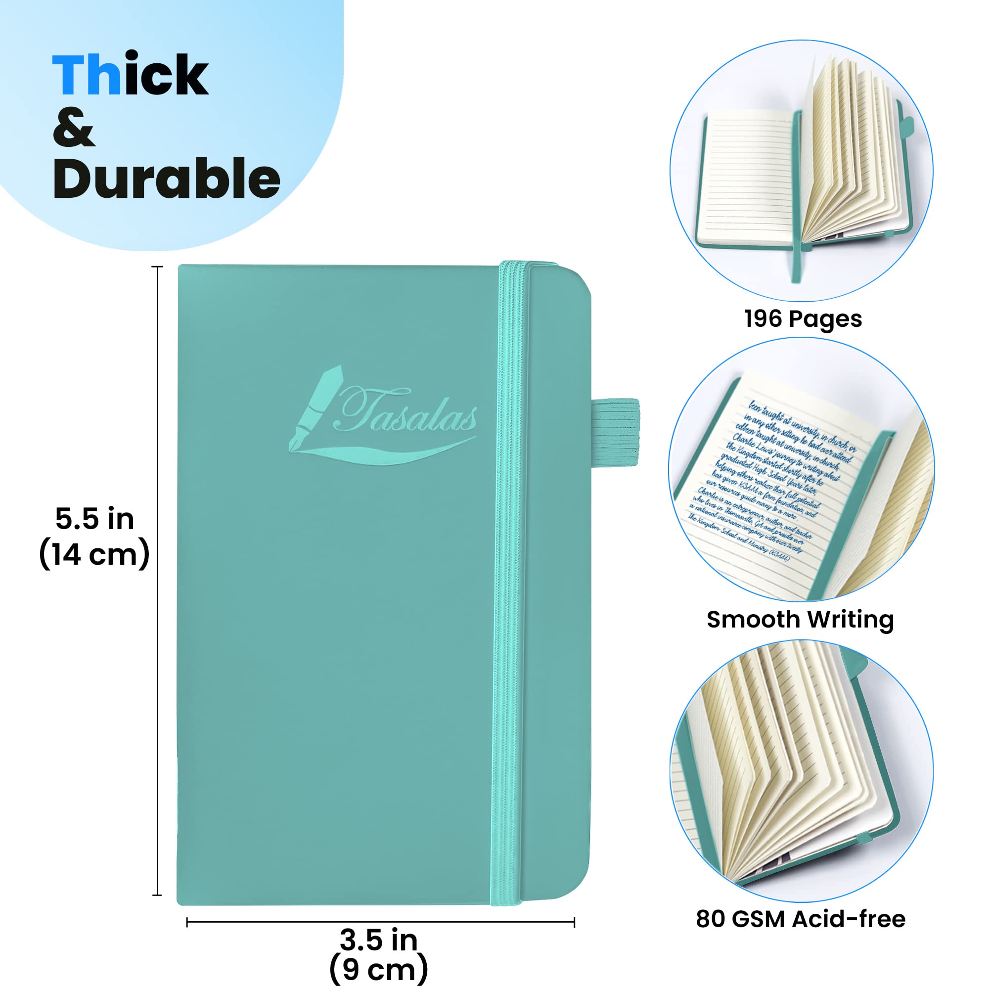 Tasalas Pocket Notebook Portable A6 Notebooks with Inner Pocket and Elastic Band, 80 GSM Lined Paper Notepad - Image 2