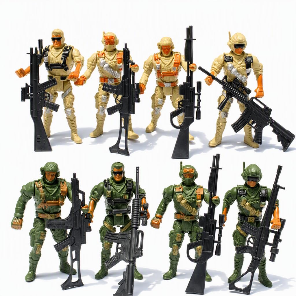 PYuWejn 8-Pack Articulated Army Figures, 9cm Soldiers Model with Weapons
