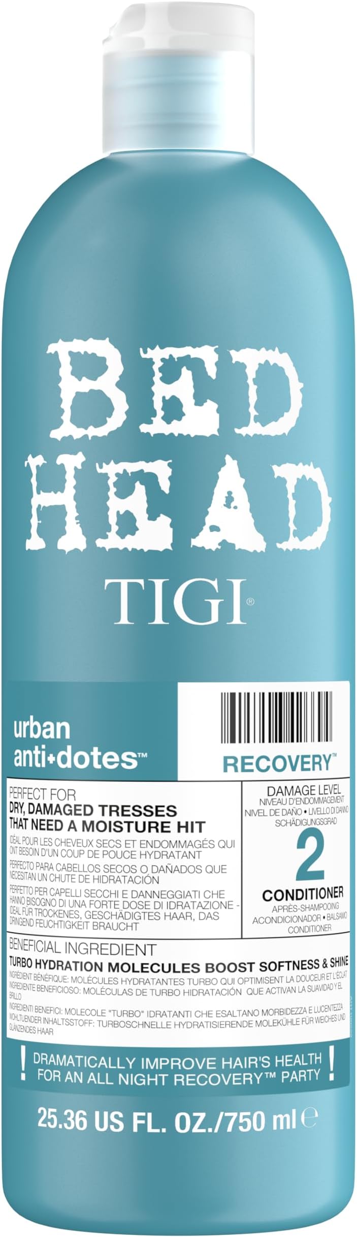 Bed Head by TIGI Urban Antidotes Recovery 750ml Conditioner – XXL Hydrating & Repairing Conditioner for Damaged, Dry & Brittle Hair, Smooths, Strengthens & Detangles for Salon-Quality Style & Shine