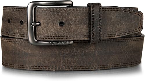 Wolverine Men's Full Grain Leather Work Belt Workwear Heavy Duty Utility Rugged Durable Metal Buckle