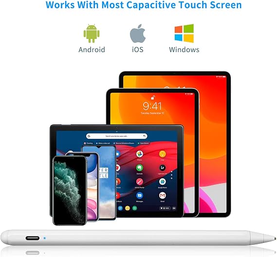 Active Stylus Pen for Android Tablet, Lenovo, HP, Samsung Pencil, Electronic Digital Pencil, 1.5mm Ultra Fine Tip Stylus Pen for Lenovo/HP/Samsung, Good Drawing and Writing, White