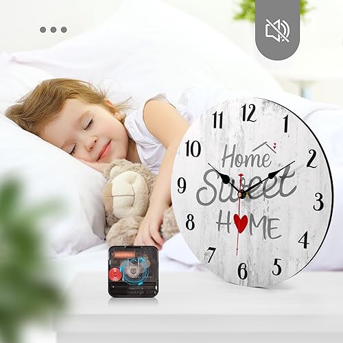 Miniatura 4 de Reloj de pared decorativo de 8 pulgadas, pequeños relojes rústicos de decoración de granja, relojes de pared silenciosos sin tictac para sala de