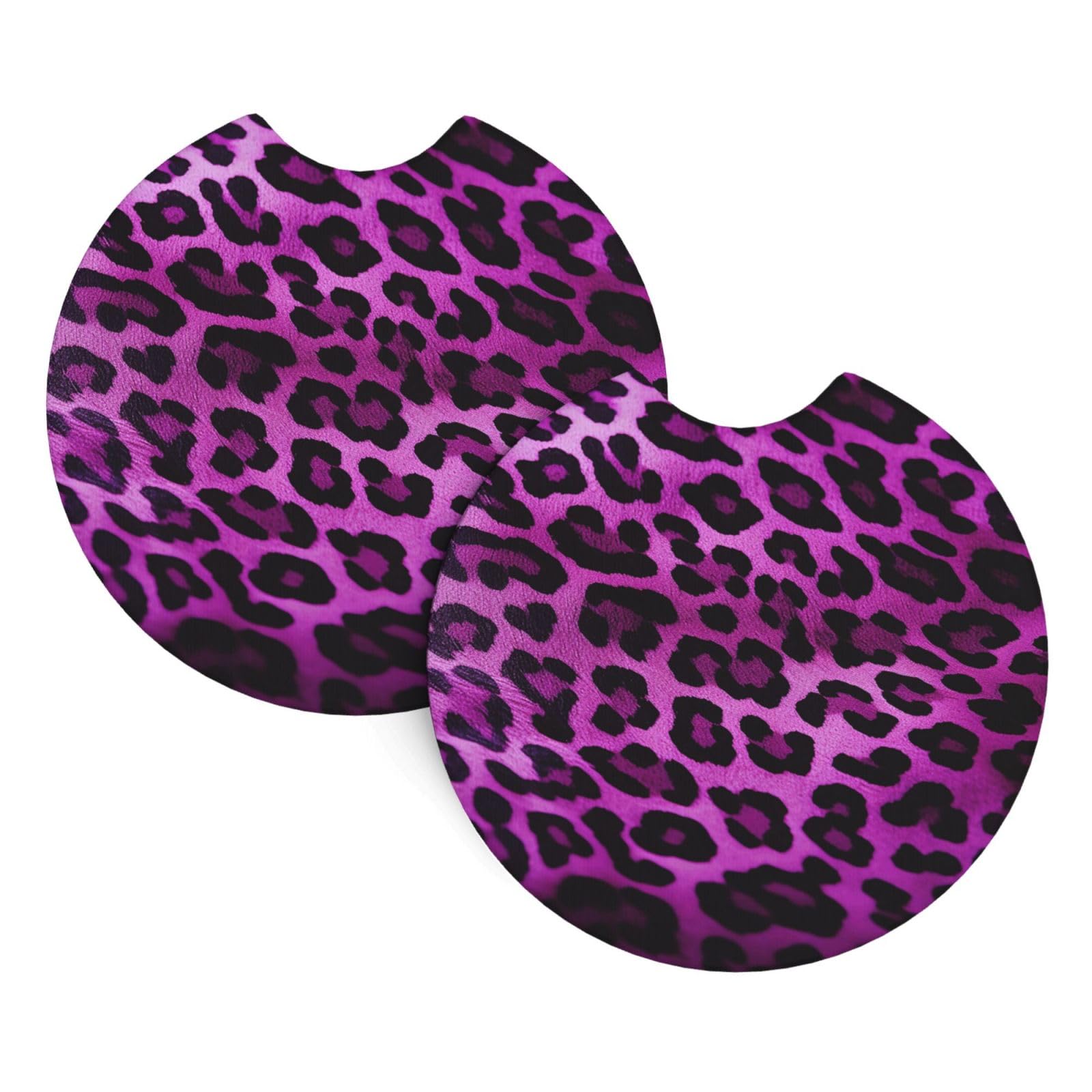 2 Pack Car Coaster for Cup Holders Purple Leopard Car Cup Coaster 2.7" Neoprene Non-Slip Automotive Cup Mat Universal Auto Car Interior Accessories for Women Men Cup Pad