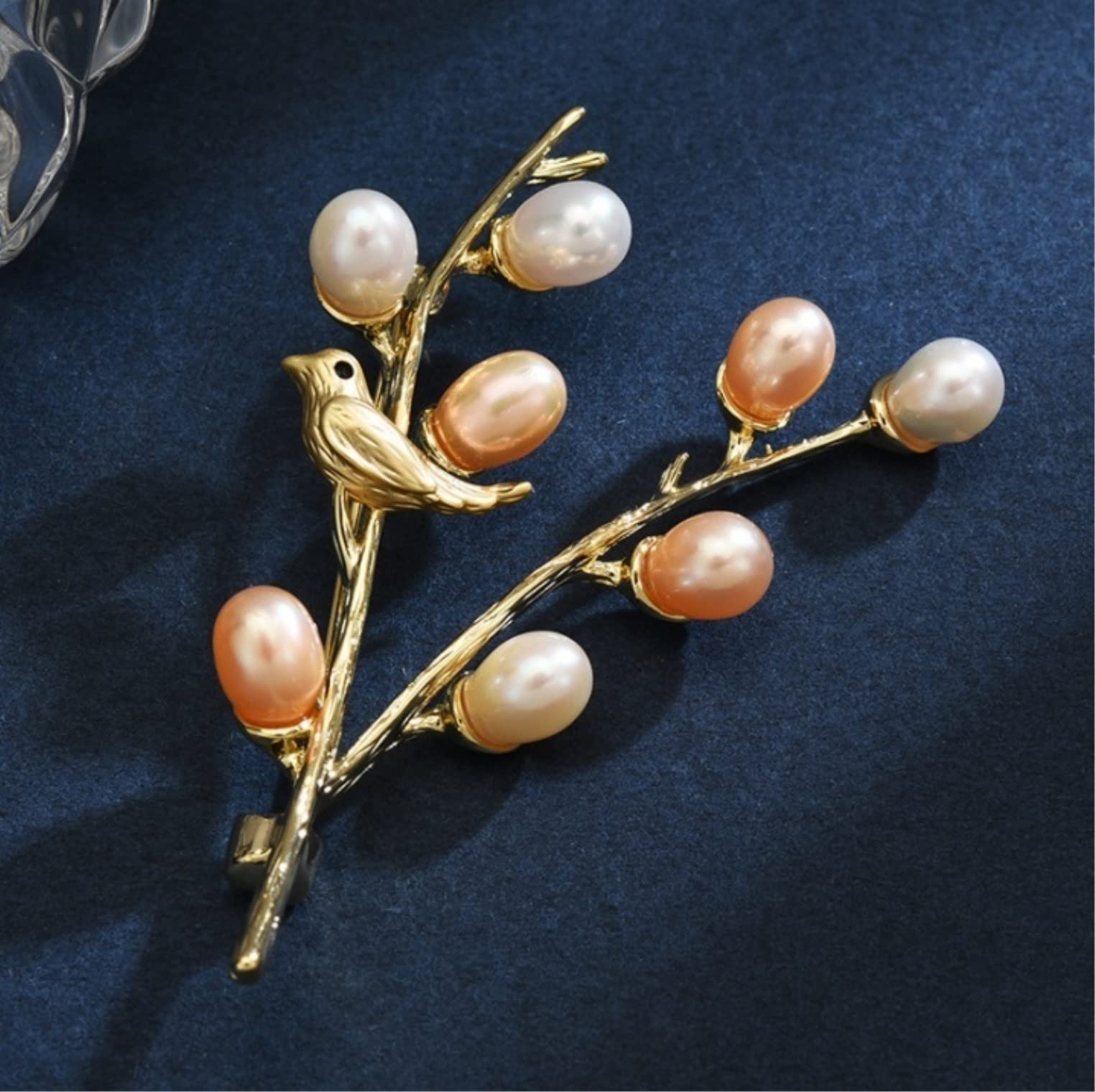 KYUSAR Brosche Broschen Perlen-Blumen- Und Vogel-Brosche, Damen, Elegante Brosche, Zweig, Pflanze, Tier, Exquisites Zubehör Broschen FüR Kleidung