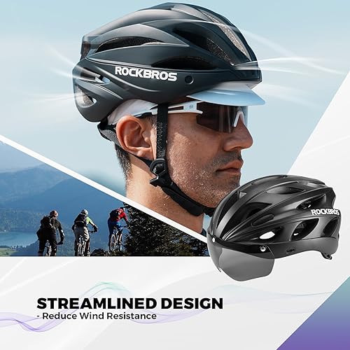 Miniatura 7 de ROCKBROS Casco de bicicleta para hombres y mujeres, casco de ciclismo con gafas extraíbles y visera solar, cascos de bicicleta de montaña y