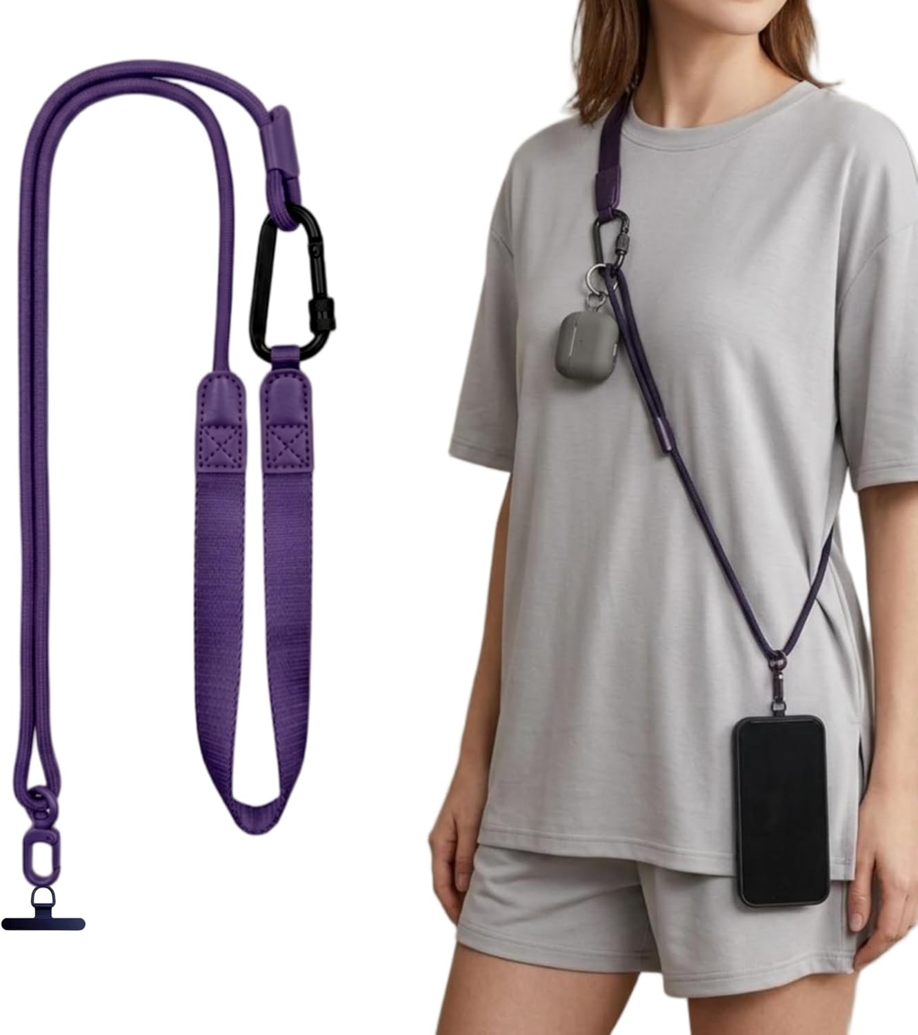Wide Shoulder Phone Lanyard, Adjustable Crossbody and Neck Strap with Tether Tab, Anti-Twist