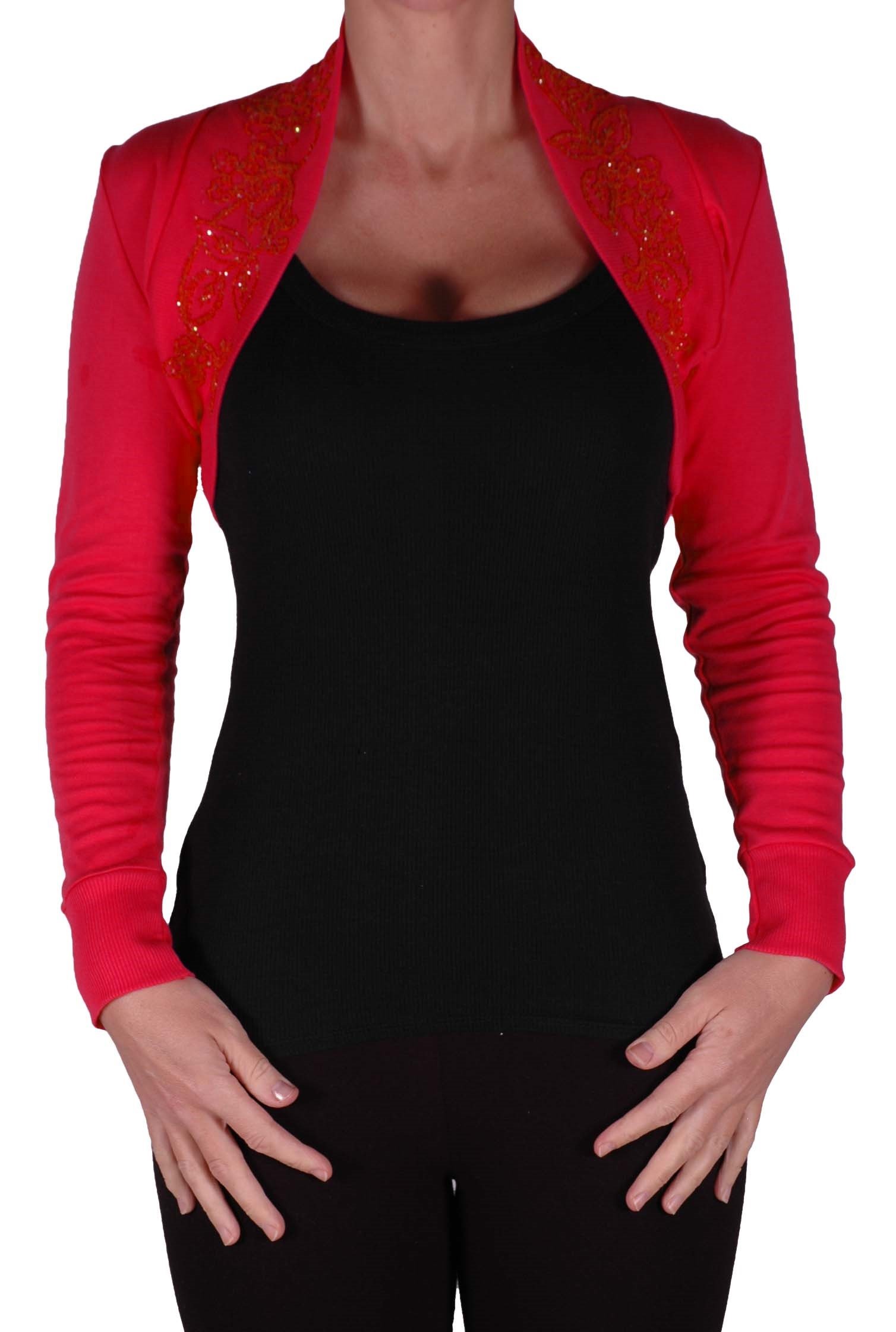 Eye Catch EyeCatchKnitwear - Leona Bolero Plain Knit Beaded Shrug Red S/M