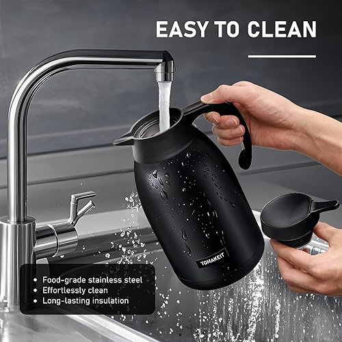 Miniatura 4 de Jarra térmica de café de 2L68 onzas, doble pared al vacío de acero inoxidable 304, termo aislado de acero inoxidable, 24 horas mantiene el