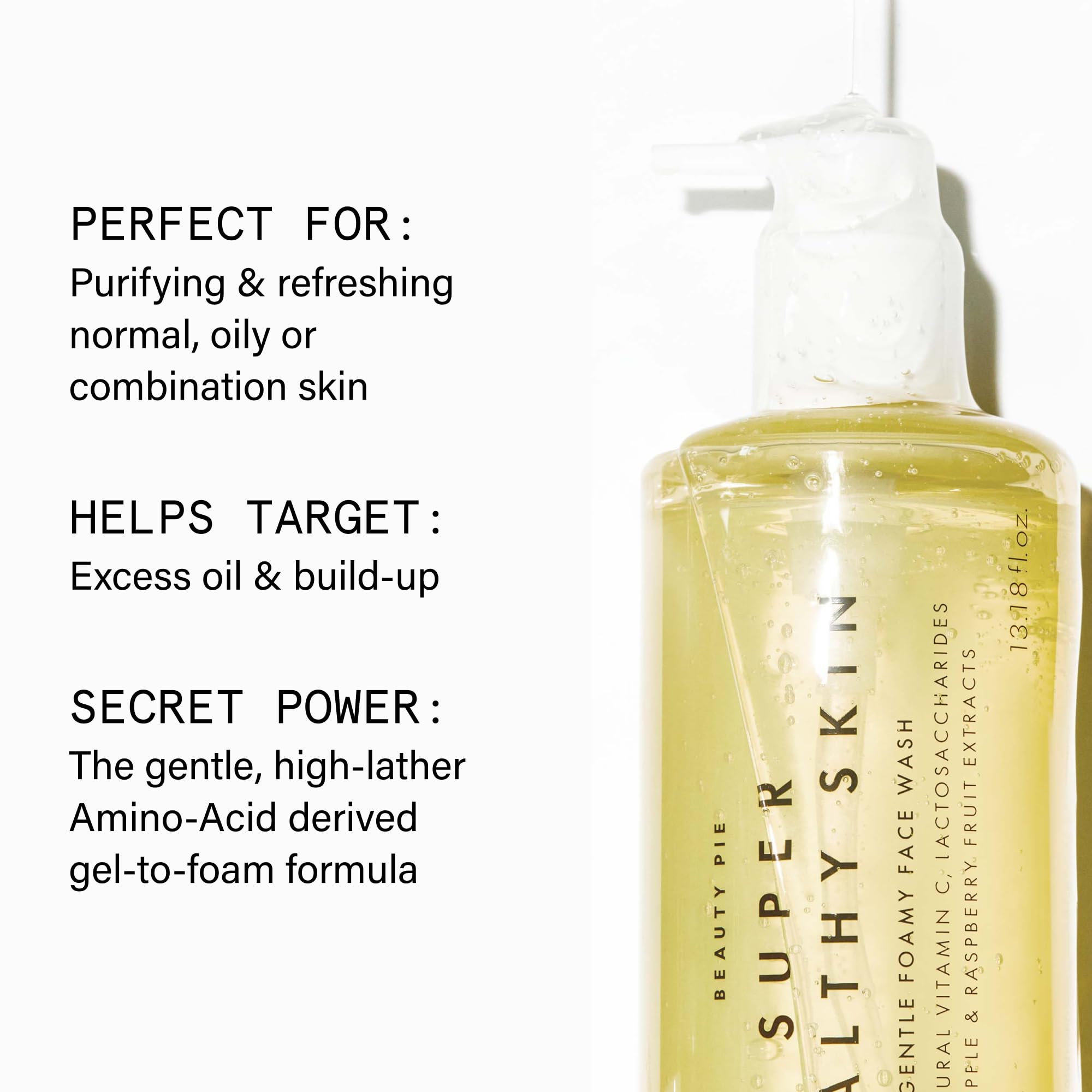 Beauty Pie Super Healthy Skin Jumbo - Detergente viso schiumoso super delicato, detergente schiumogeno purificante agli aminoacidi, perfetto per pelli grasse e inclini all'acne, 390 ml, prodotto in