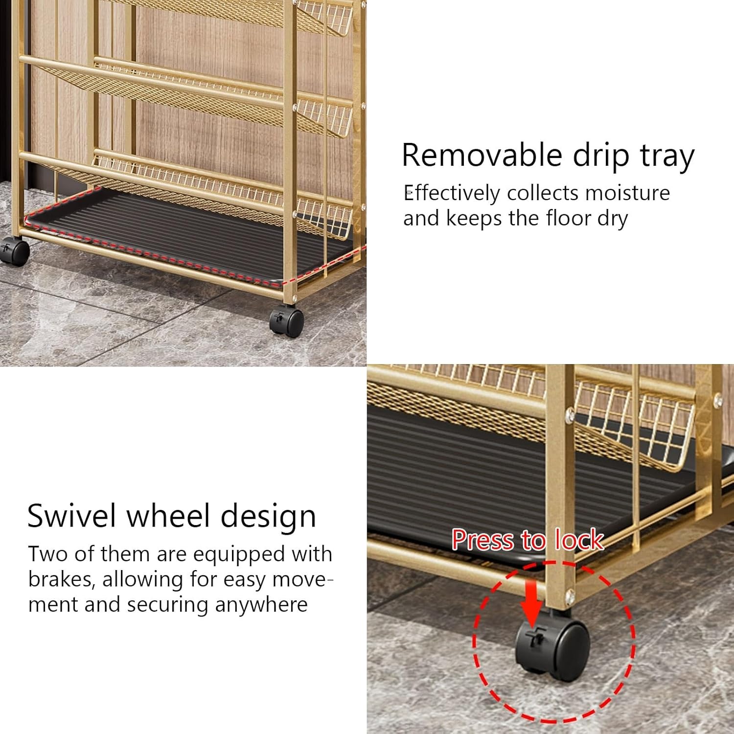 with Removable Drip Tray, Large Capacity Storage Rack on Wheels for Offices, Schools, Shopping Malls, and Hotel Lobbies